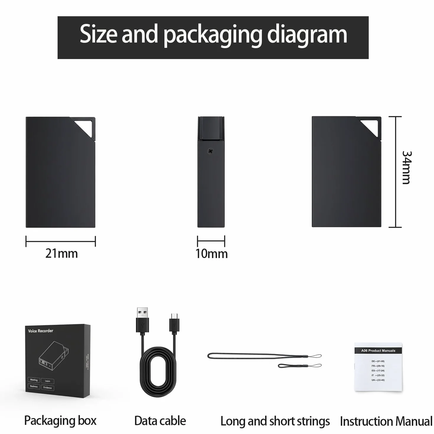 Grabadora de Voz Espia 64GB Recargable por USB Activación por Voz Mini Oculta
