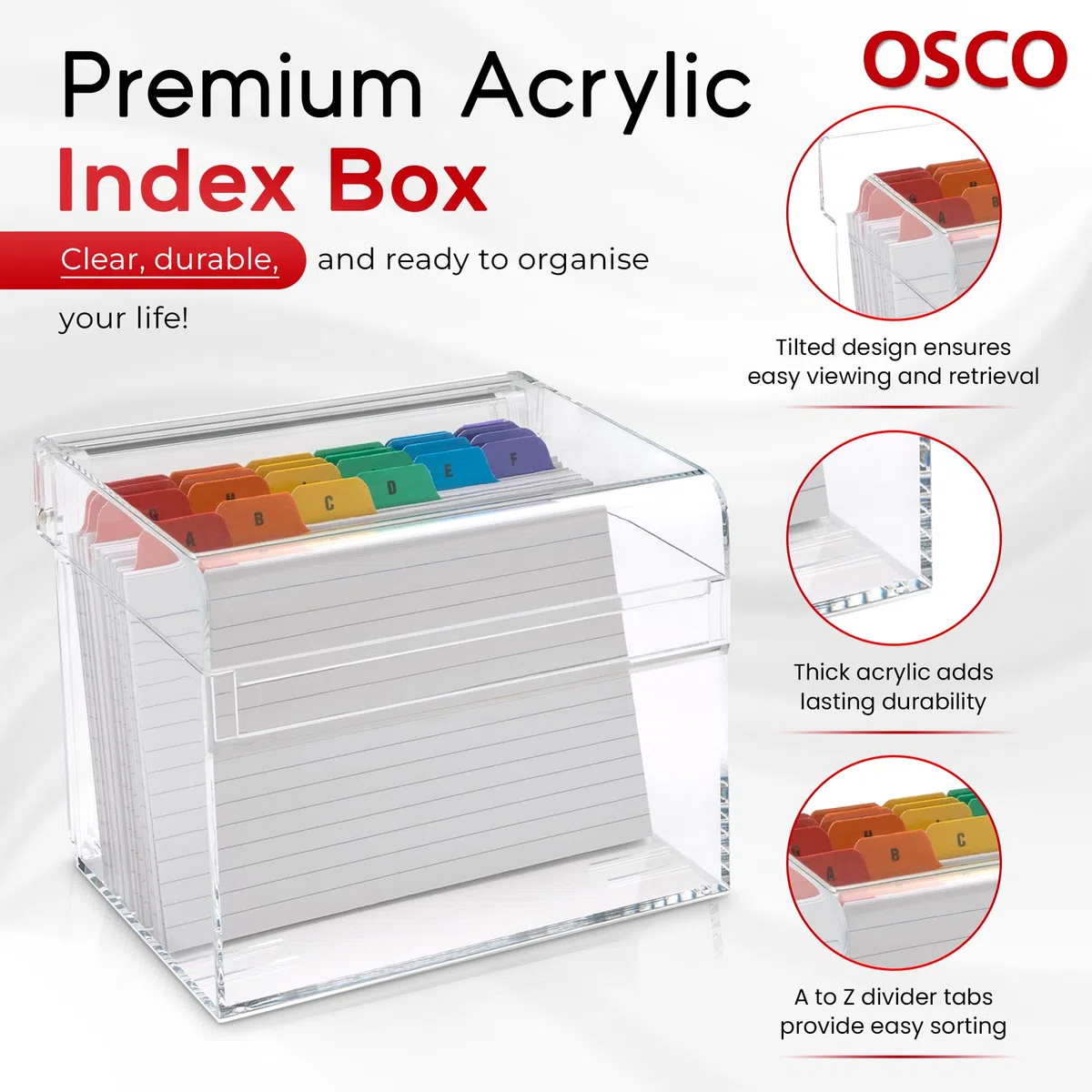 OSCO Caja de índice de acrílico, transparente (pequeña), 5 x 3 pulgadas