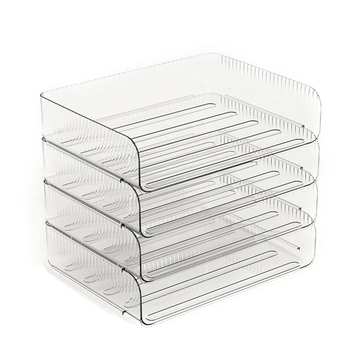 bandeja apilable para organizador de papel, diseño transparente, cuatro compartimentos, material plástico duradero, solución de almacenamiento flexible para
