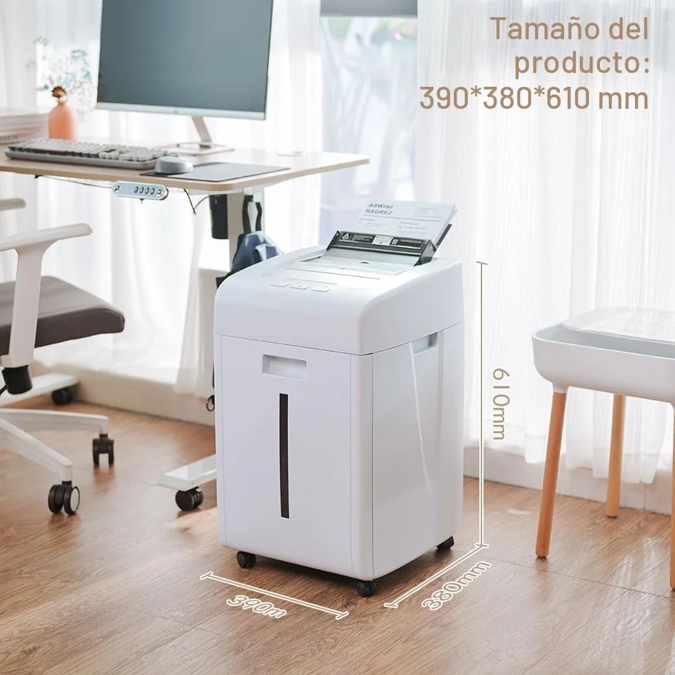 Kalopsia Destructora de Papel Profesional: 200 Hojas Destructora Automatica 60Min Trituradora de Papel Microcorte Seguridad P5 Tarjeta de Crédito/CD/Grapa Destructora Papel Oficina Casa con Cubo 35L