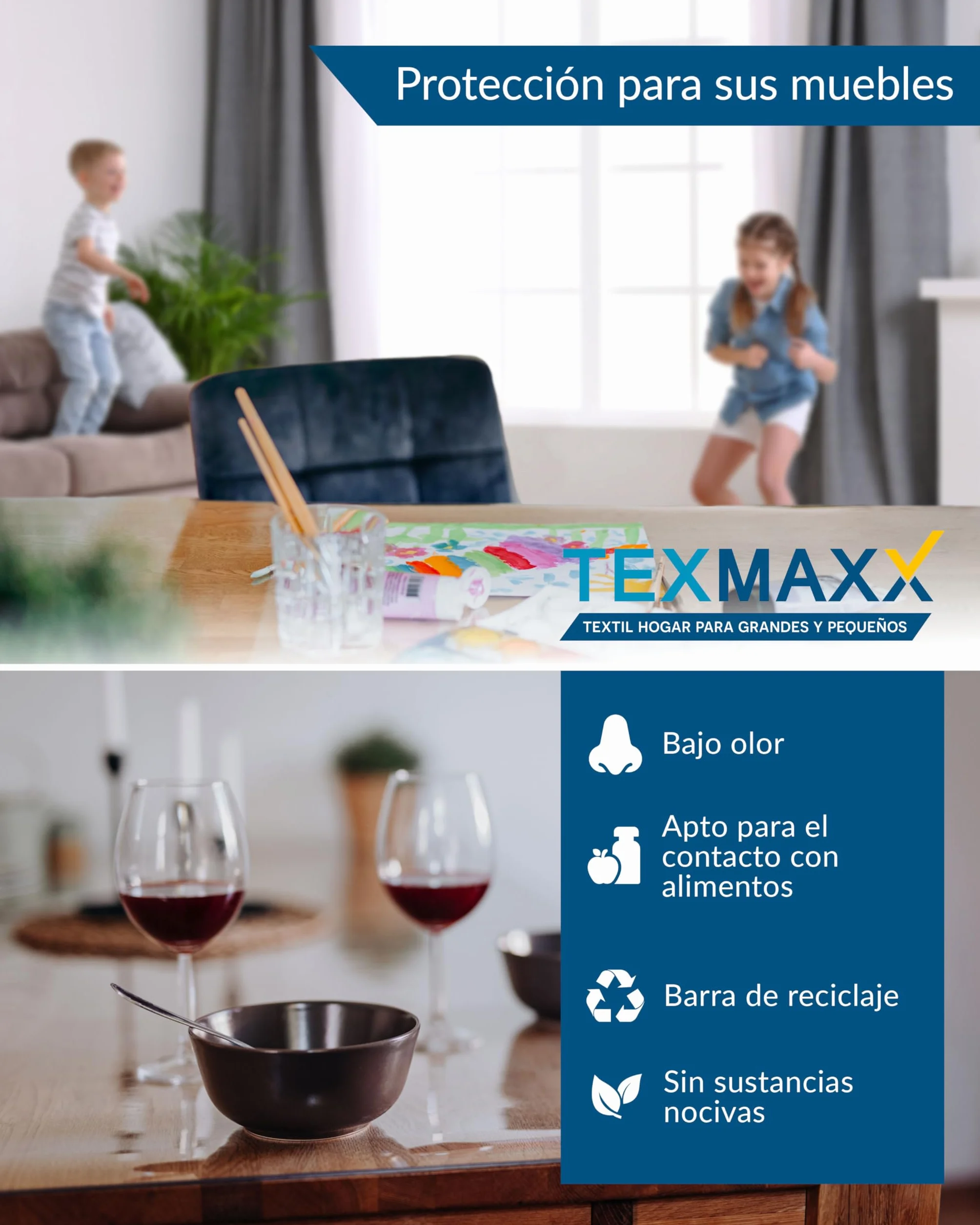 TEXMAXX Protector de Mesa Transparente 2 mm Bordes Biselados Cubierta PVC 90x140 cm
