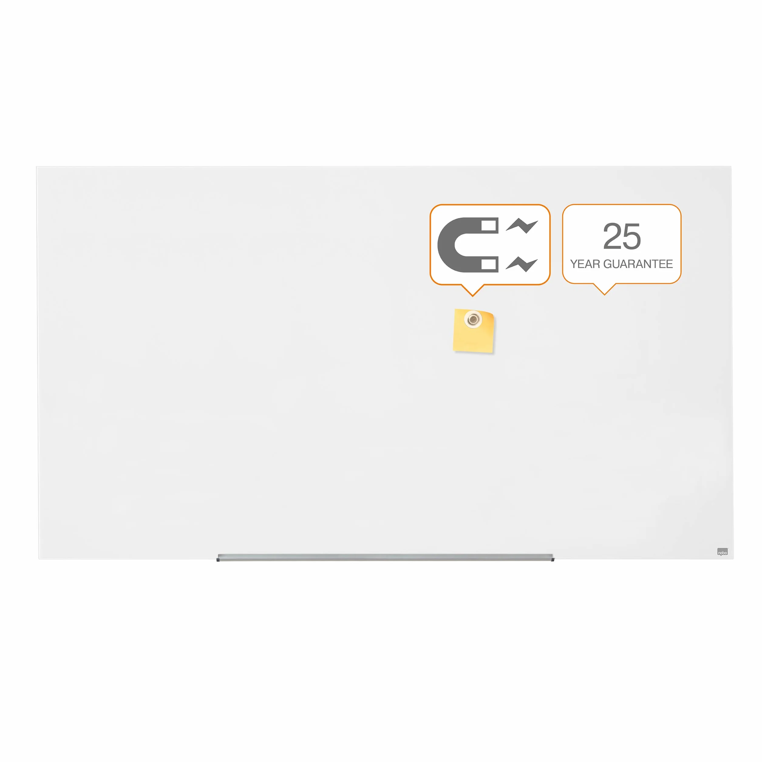 Nobo Pizarra Magnética de Cristal Con Bandeja para Rotuladores Extraíble, 1900 x 1000 mm, Sistema de Instalación InvisaMount, Impression Pro, Blanco Brillante, 1905178