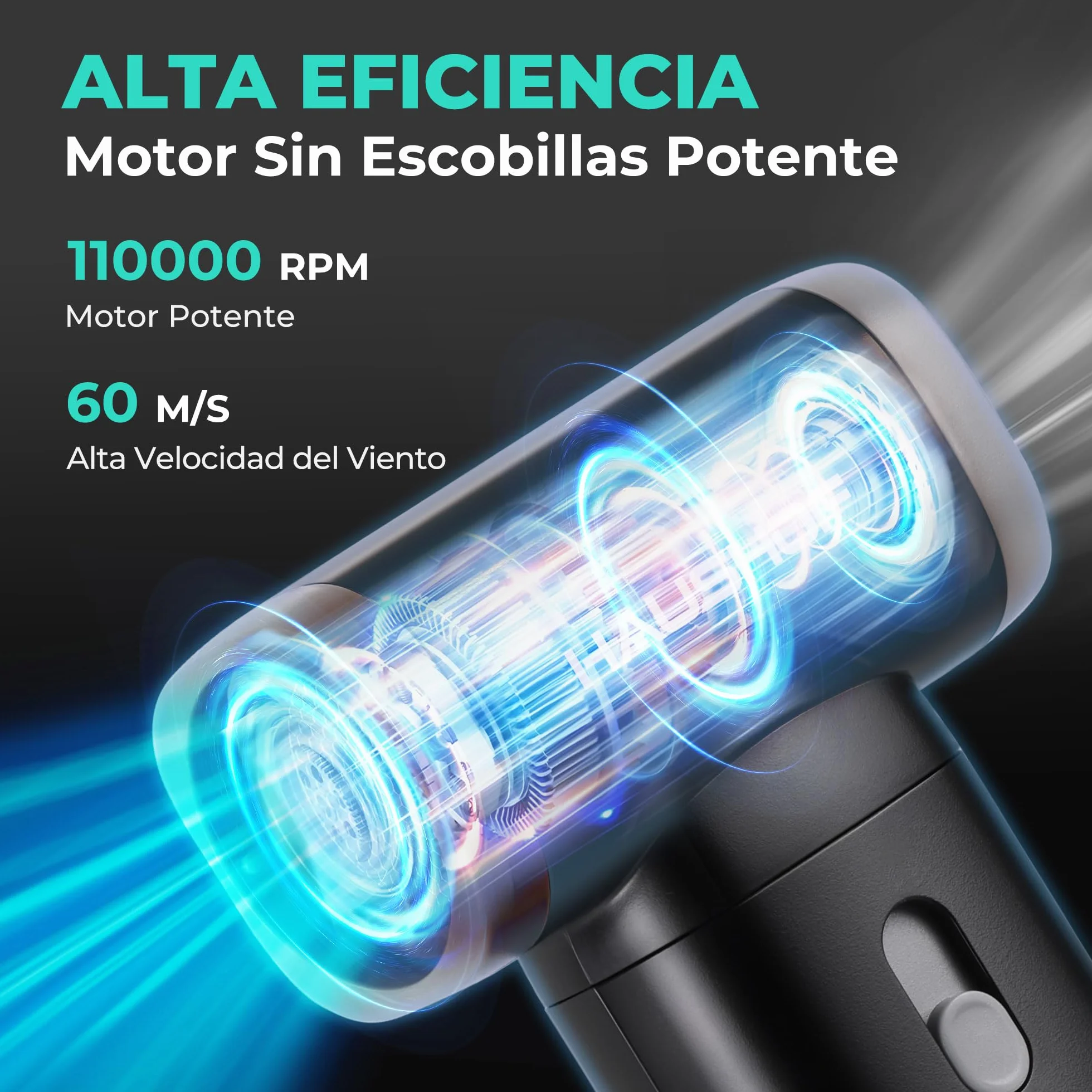 HAUSHOF Air Duster Eléctrico 110000 RPM, USB-C Recargable y con Control de Velocidad Ajustable, Ligero y Portátil para Limpieza de PC, Teclado, Sofá, Coche y Exteriores