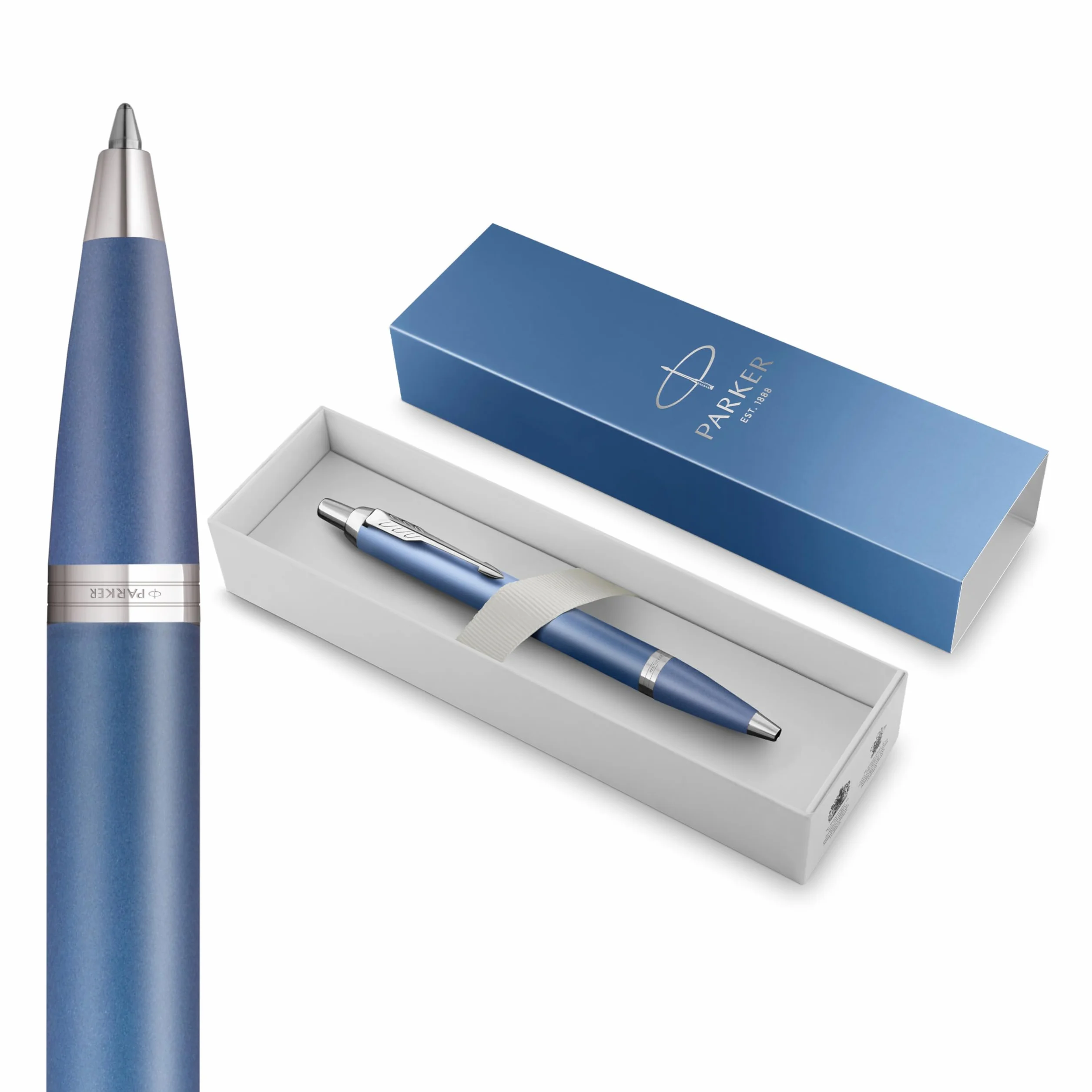 Parker IM Bolígrafo Writing Rituals | acabado Azul degradado con adornos cromados | punta media | tinta azul | estuche de regalo