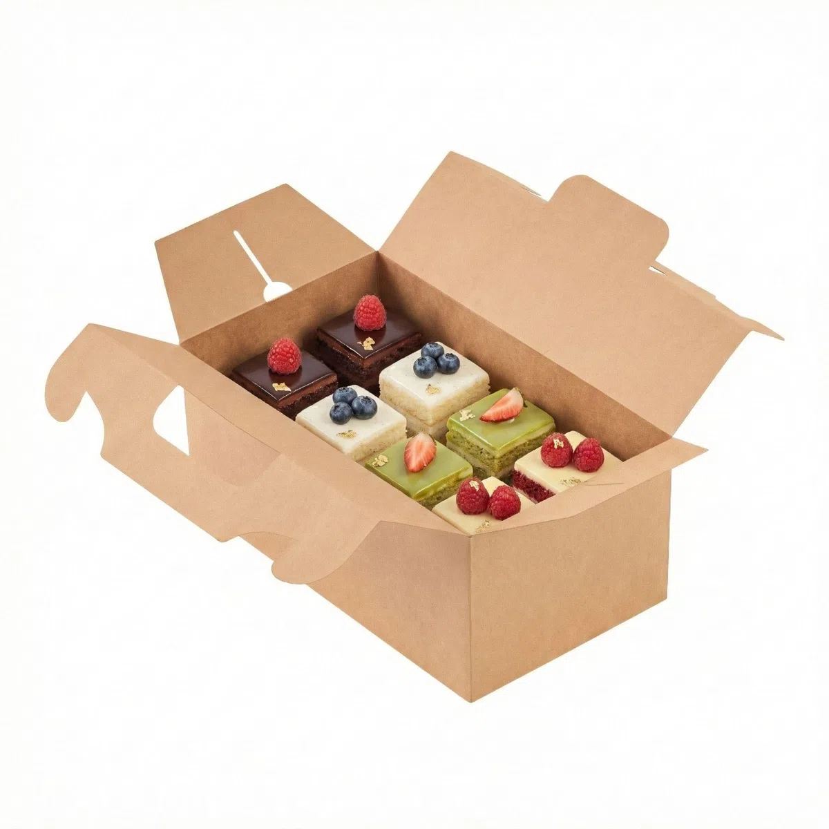 Restaurantware Bio Tek - Cajas de regalo de 10.2 x 5.9 x 6.9 pulgadas con asas, 100 cajas rectangulares a dos aguas, con pestaña segura, cajas de cartón kraft resistentes a la grasa, reciclables