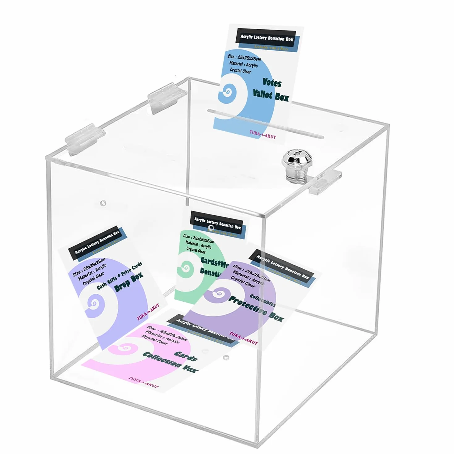 TUKA-i-AKUT Caja de Donaciones Cerrada 30x30x30 cm, Acrílica Transparente Lotería/Promoción/Acción/Votaciones, TKD8260-30cm