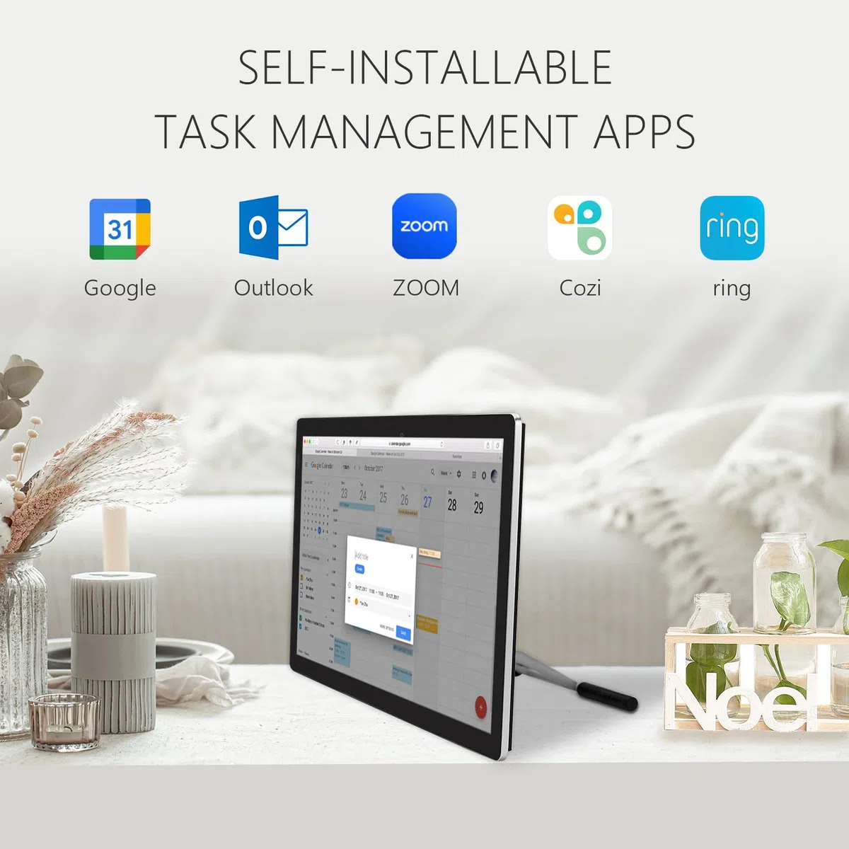 Calendario digital de pantalla táctil de 23.8 pulgadas y planificadores de pared, calendario inteligente de pizarra blanca para tabla de tareas y horario de trabajo, altavoces y cámara