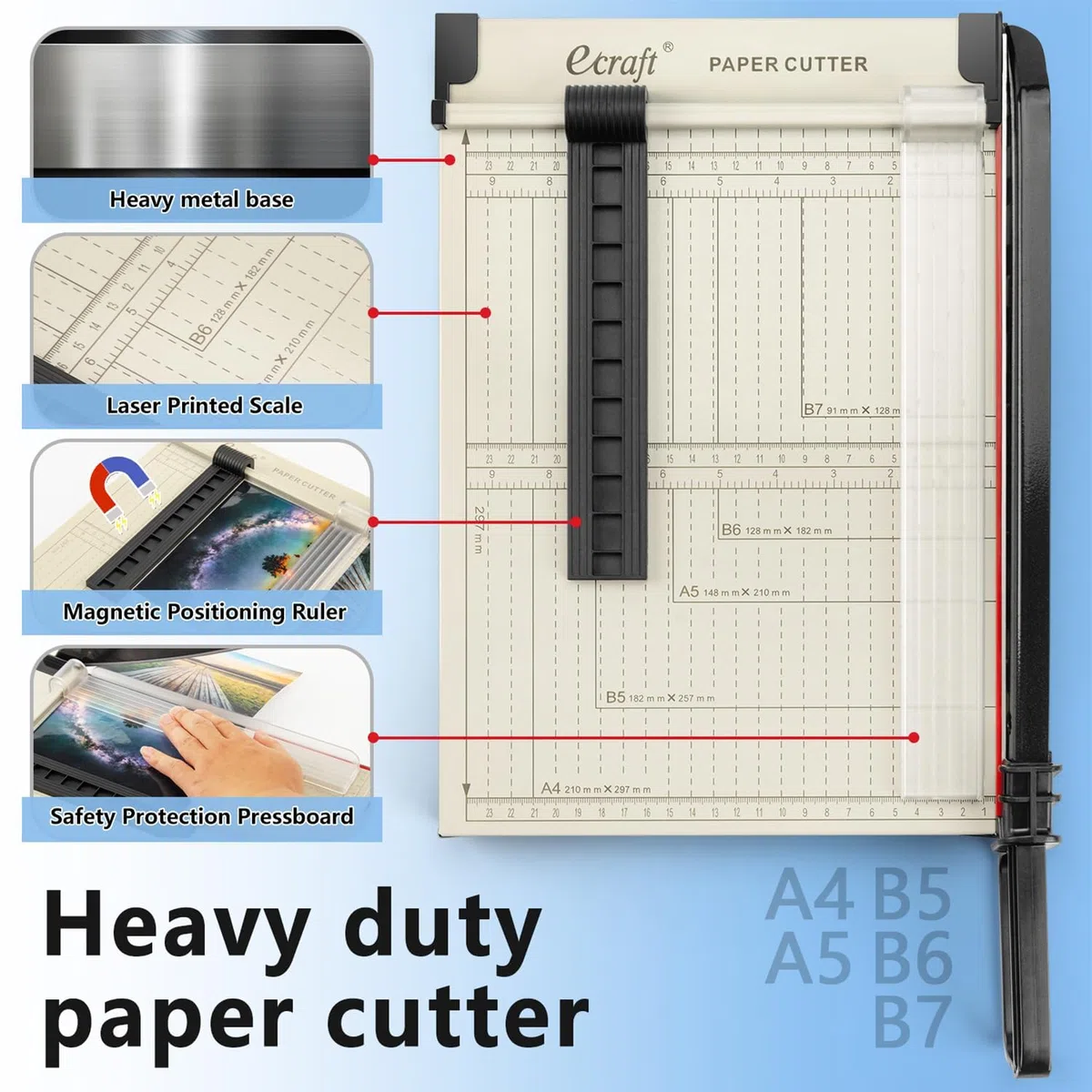 Cortador y recortador de papel con protector de seguridad, capacidad de 15 hojas, base de metal resistente, perfecto para cartulina, cartón, vinilo, manualidades y fotos, guía magnética incluida