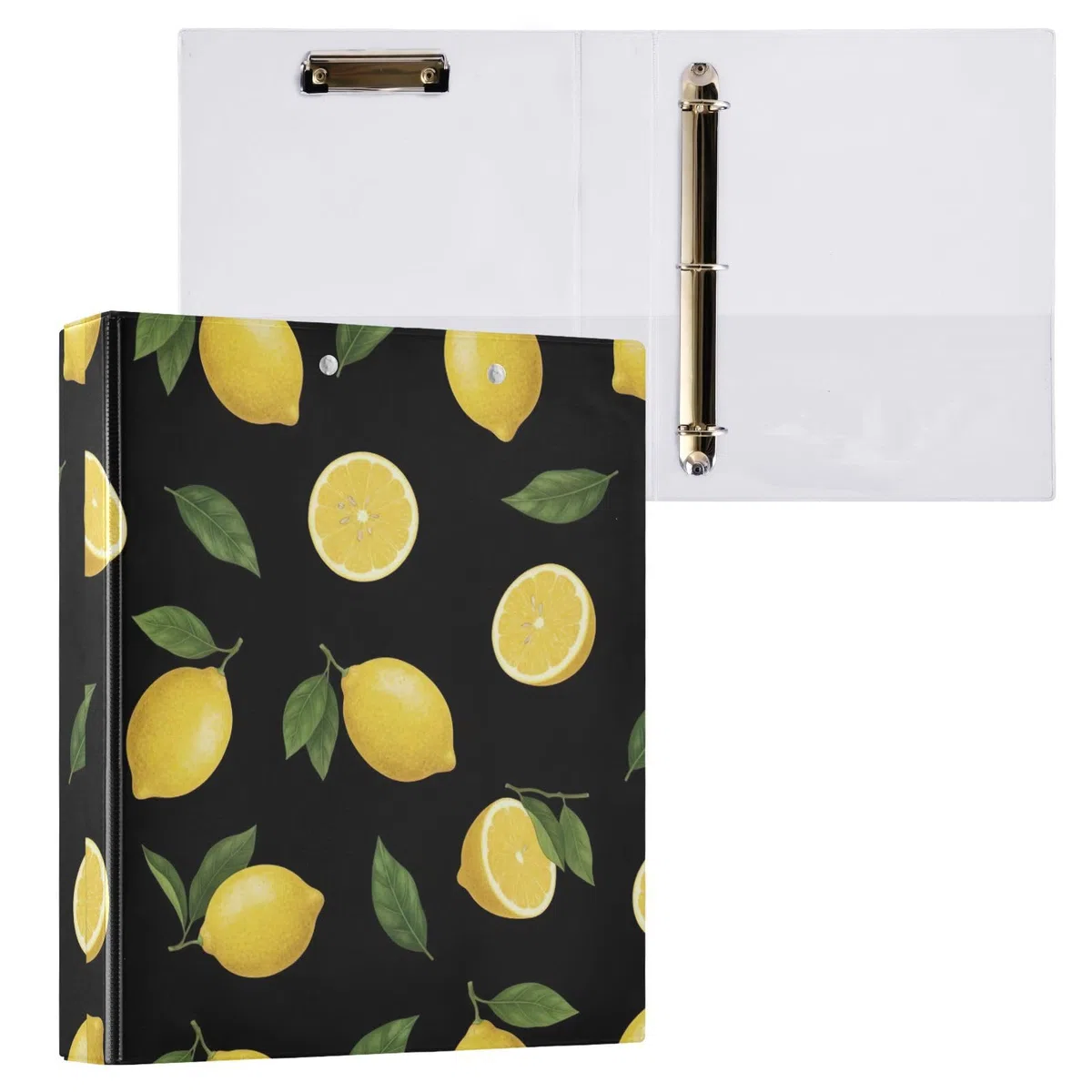 Lemons - Carpeta negra de tres anillos de 1.5 pulgadas, carpeta de anillos en D, paquete de 2 | Con portapapeles y bolsillos, para escuela, universidad, oficina