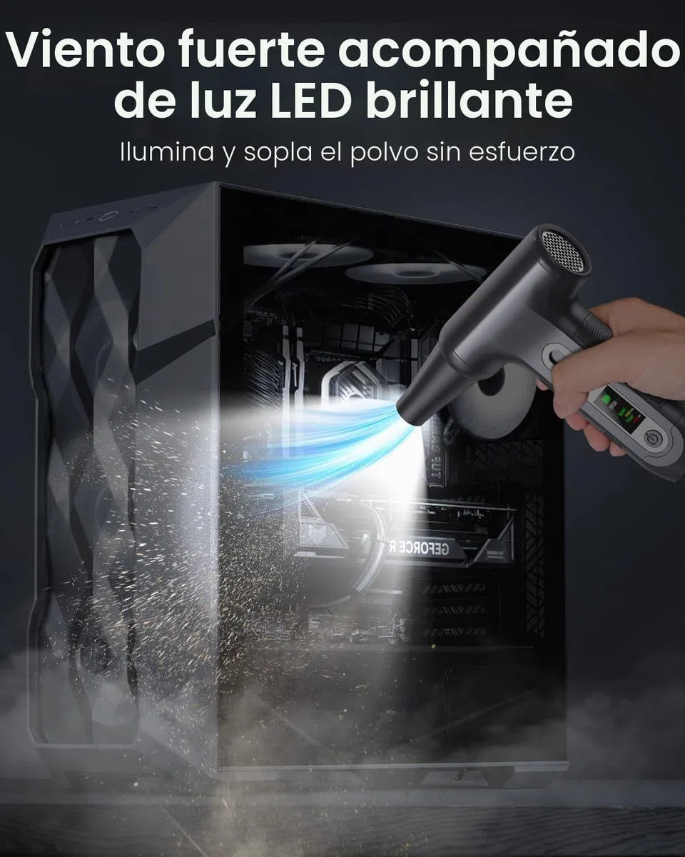Soplador de Aire Potente con Pantalla Digital HD - Air Duster 200000 RPM con Luz LED, Batería 6000 mAh, Aire Comprimido Limpieza PC, Coche, Oficina, Sustituto de Spray Aire Comprimido, W06-Plata