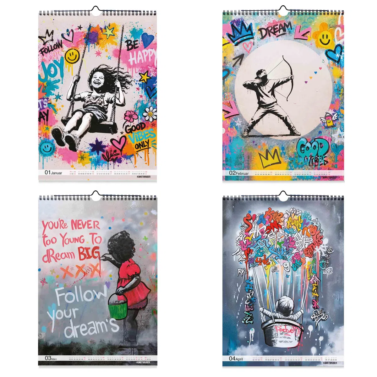 Banksy Calendario 2026 A2 de borde alto, calendario de pared en formato XXL con las imágenes más bellas de arte callejero, calendario anual Banksys Graffiti, salón, oficina, 2026 (arte callejero)