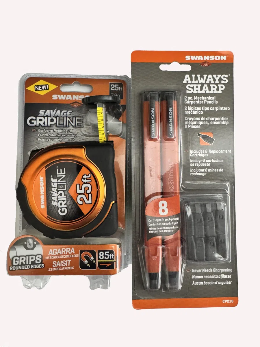 Swanson Tool Co Value Pack con una cinta métrica de 25 pies y un portaminas con puntas de repuesto