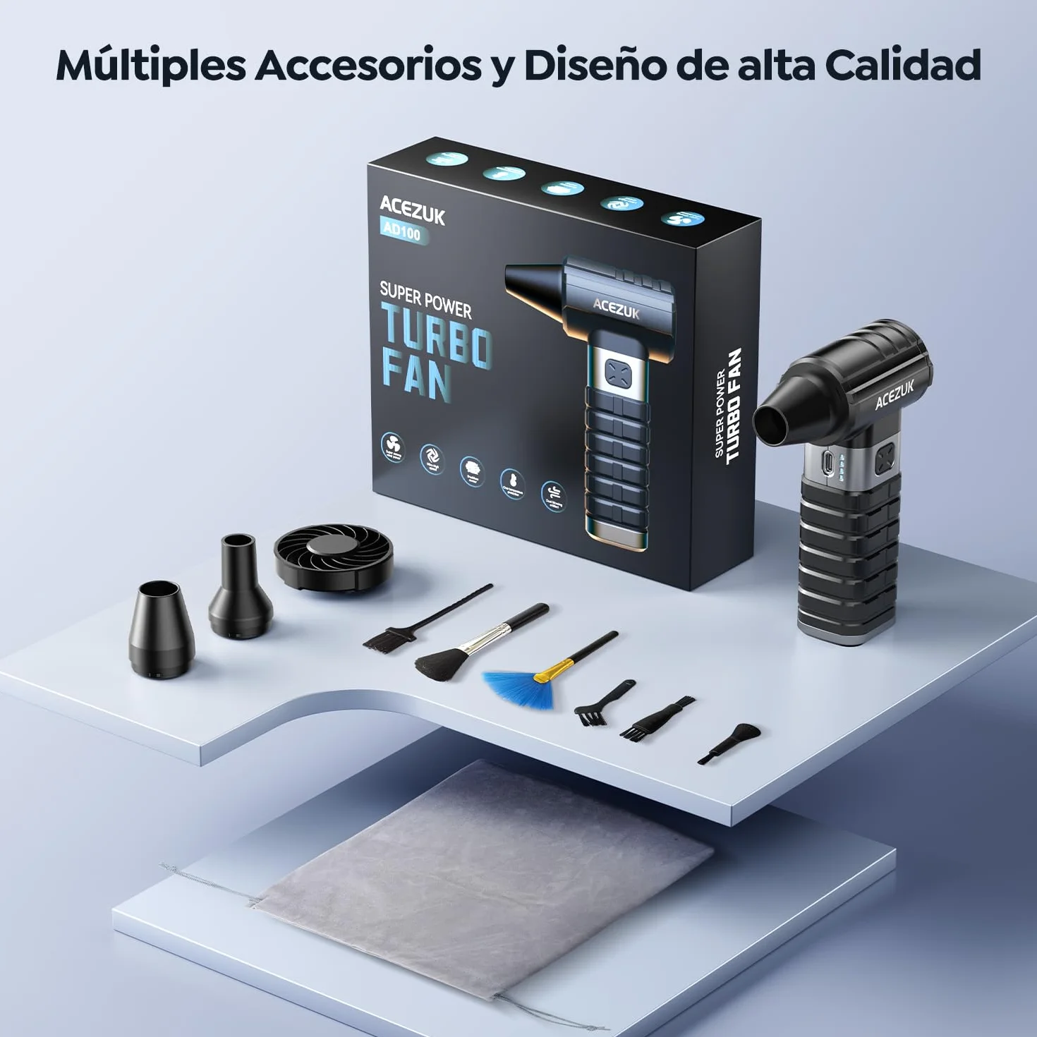300000RPM Soplador de Polvo Eléctrico,4 Velocidades Recargable Aire Comprimido Limpieza PC con 10500mAh, Soplador Aire Comprimido para Laptop, Teclado, Coche