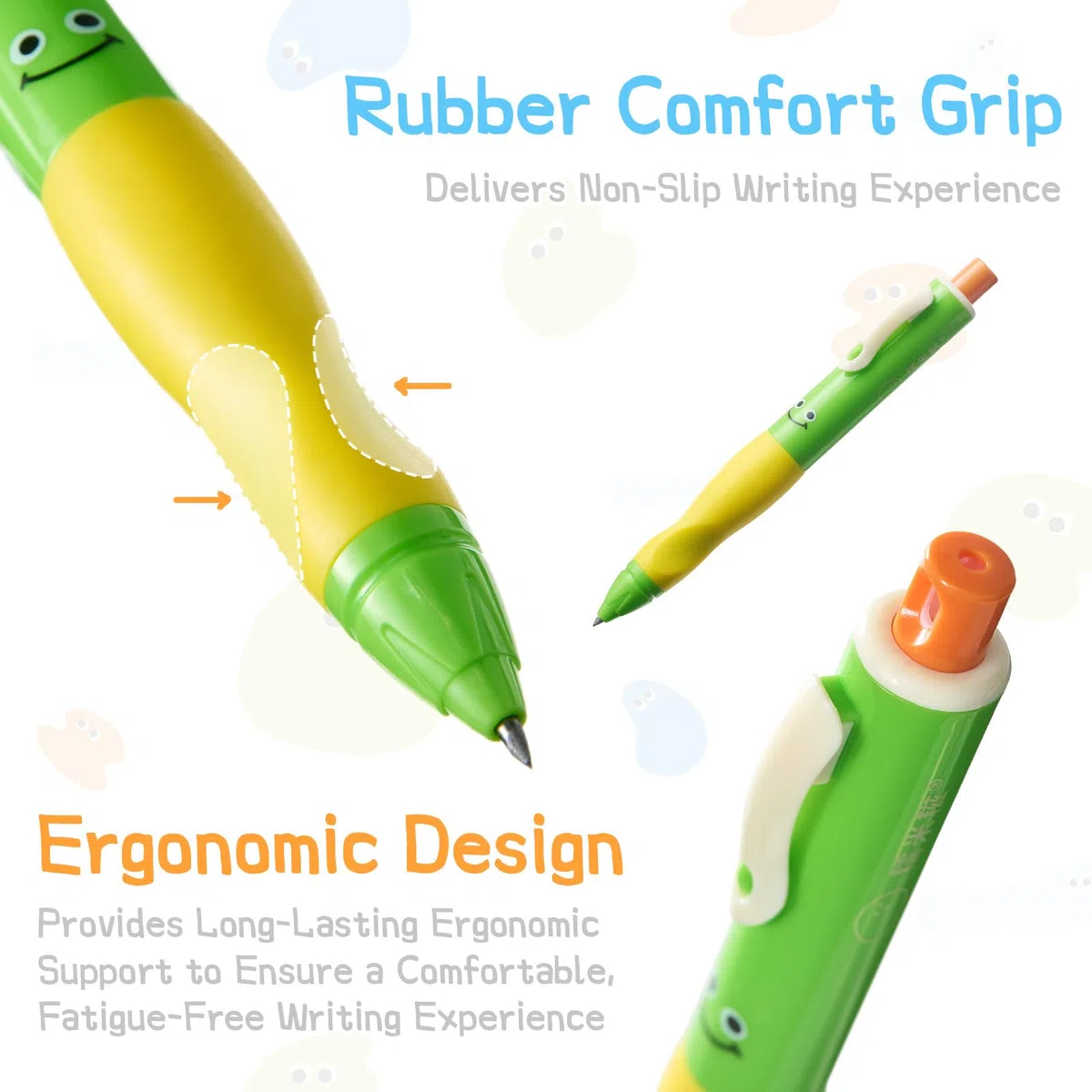 Portaminas grueso para niños, lápiz de escritura a mano Smile con agarre antideslizante y mina HB de 2.0 mm, resistente a la rotura, paquete de 8 incluye 96 recambios #2, sacapuntas y borrador