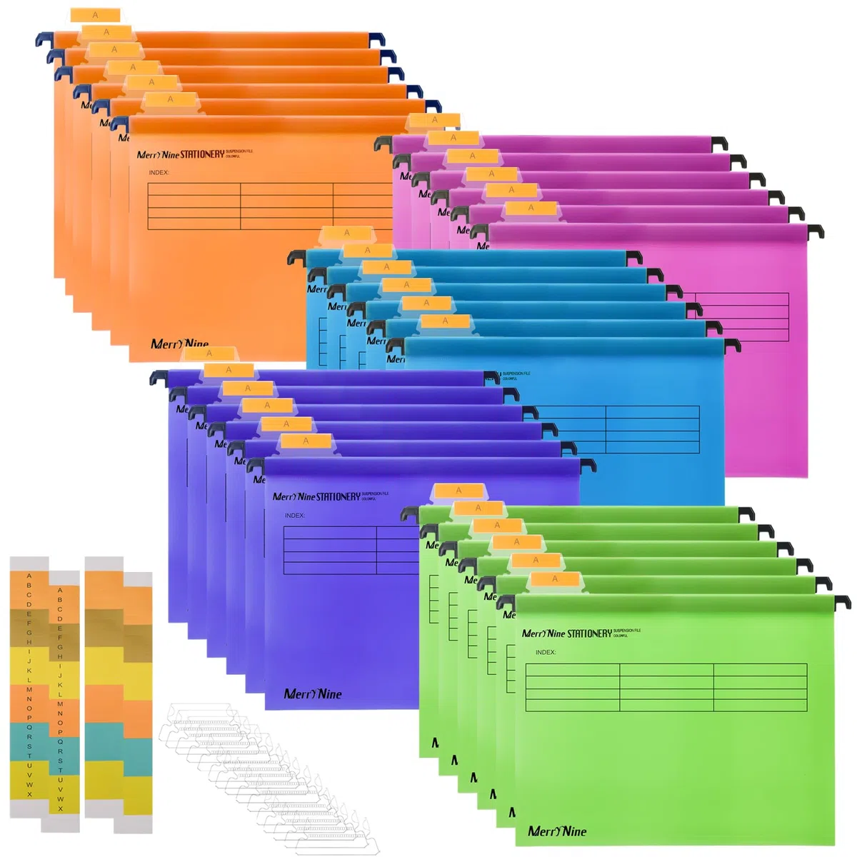 MerryNine - Archivadores colgantes A4, 30 unidades, de polipropileno, con pestañas e insertos de tarjetas para la escuela, hogar, trabajo, oficina (30, colores mezclados)