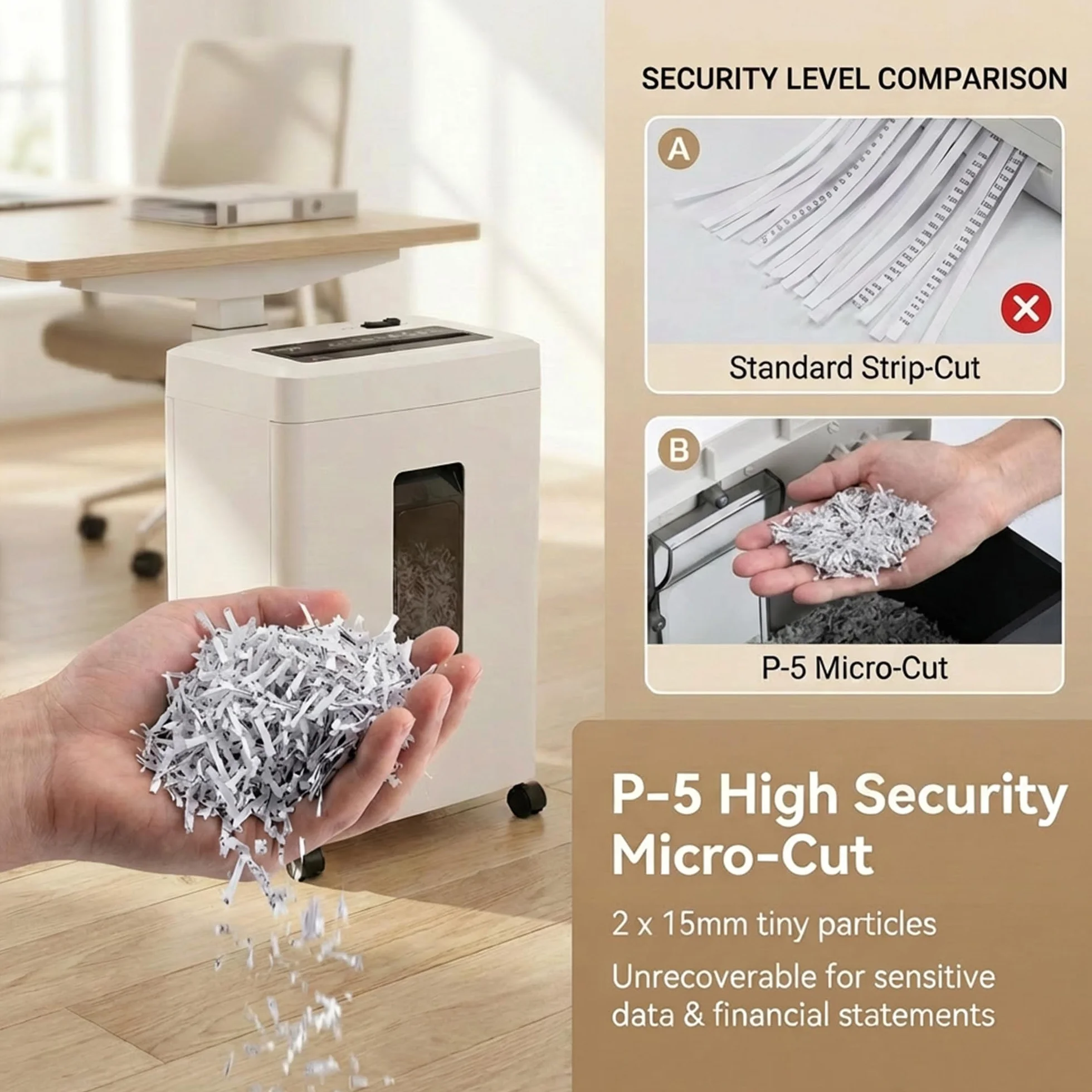 Destructora Papel Profesional Oficina: 10 Hojas Trituradora Microcorte P-5 Tarjetas de Crédito/Grapas/Documentos Anti-Atascos Papelera 18L en Casa Estudio Escuela Sala Reuniones