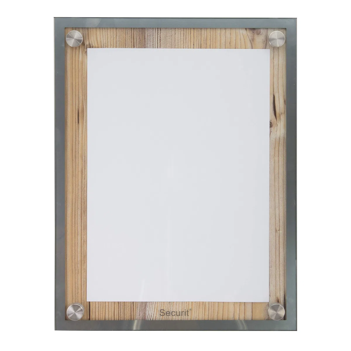 SECURIT - Expositor Glass Star A4 - Roble - 28 x 37 x 3 cm | Montaje en Poste o Pared - Borde de Acero Inoxidable