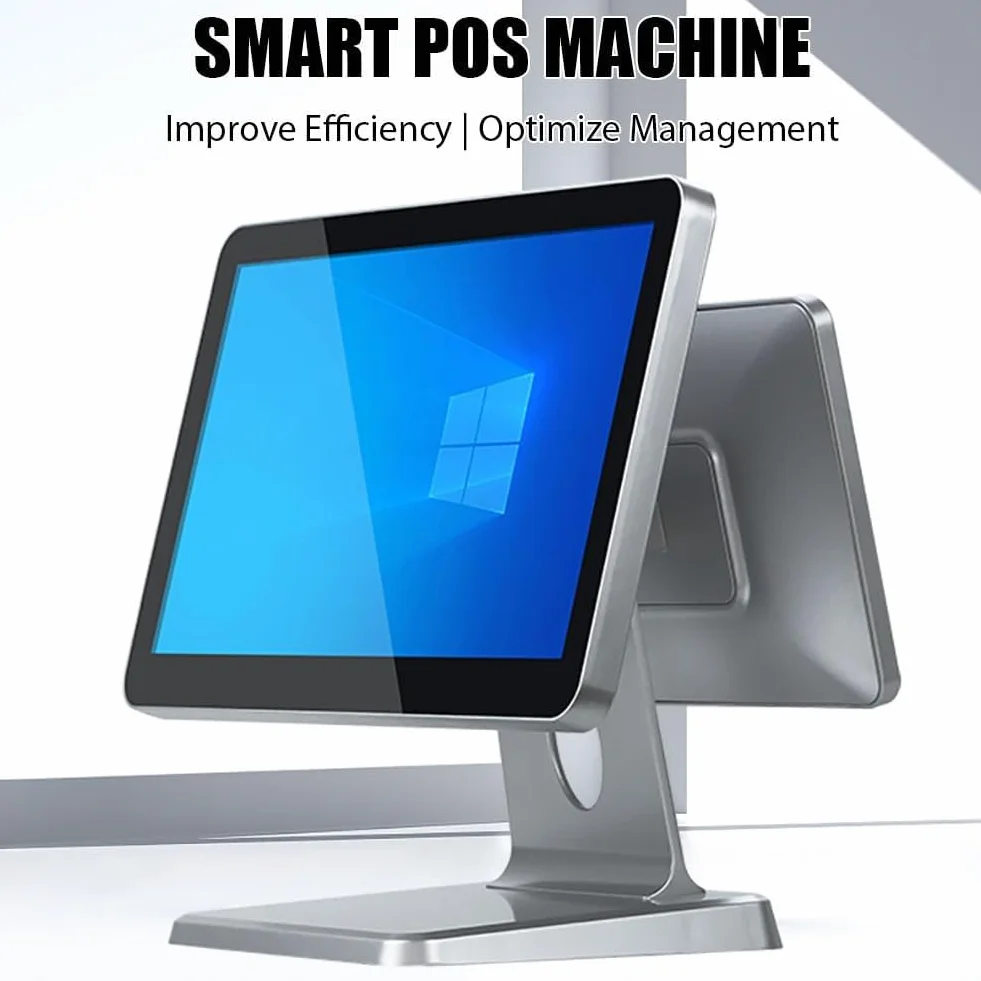 sistemas TPV con pantalla táctil para restaurantes y comercios minoristas | Caja registradora todo en uno con doble pantalla, procesador i3, 8 GB de RAM y SSD MSATA de 64 GB.
