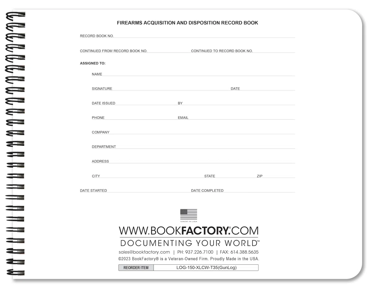BookFactory Libro de registro de adquisición y disposición de armas de fuego extra grande A&D (2 páginas extendidas)/libro de registro de armas ATF/libro de registro - 2,100 entradas, Wire-O, 14 x 8.5