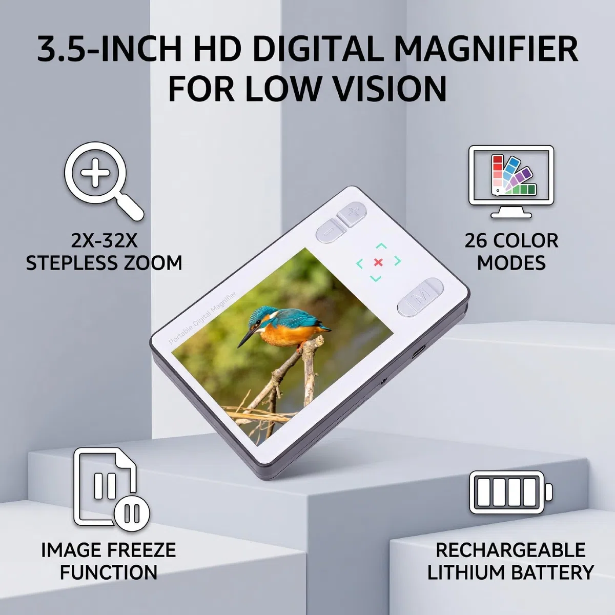 Lupa Digital Ayuda de Lectura Electrónica Zoom 2-32x | Lupa digital portátil Ayuda de lectura electrónica Pantalla LCD de 3,5 pulgadas 26 modos de color
