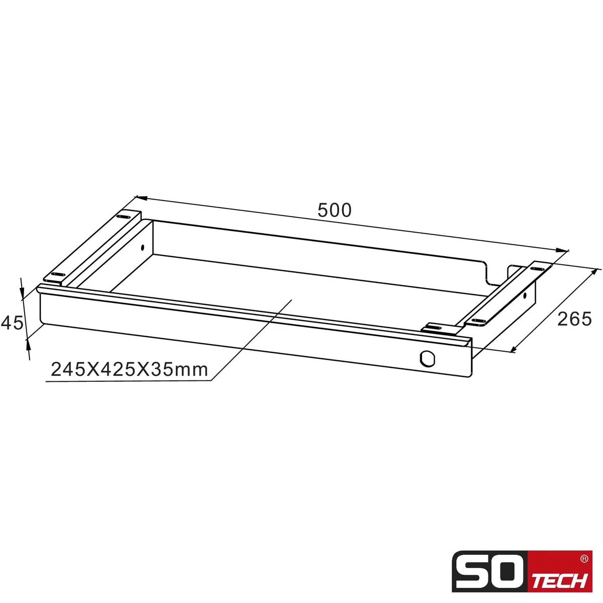 SOTECH Cajón bajo escritorio blanco con cerradura (500 x 265 x 45 mm) Cajón de escritorio con guías interiores separables