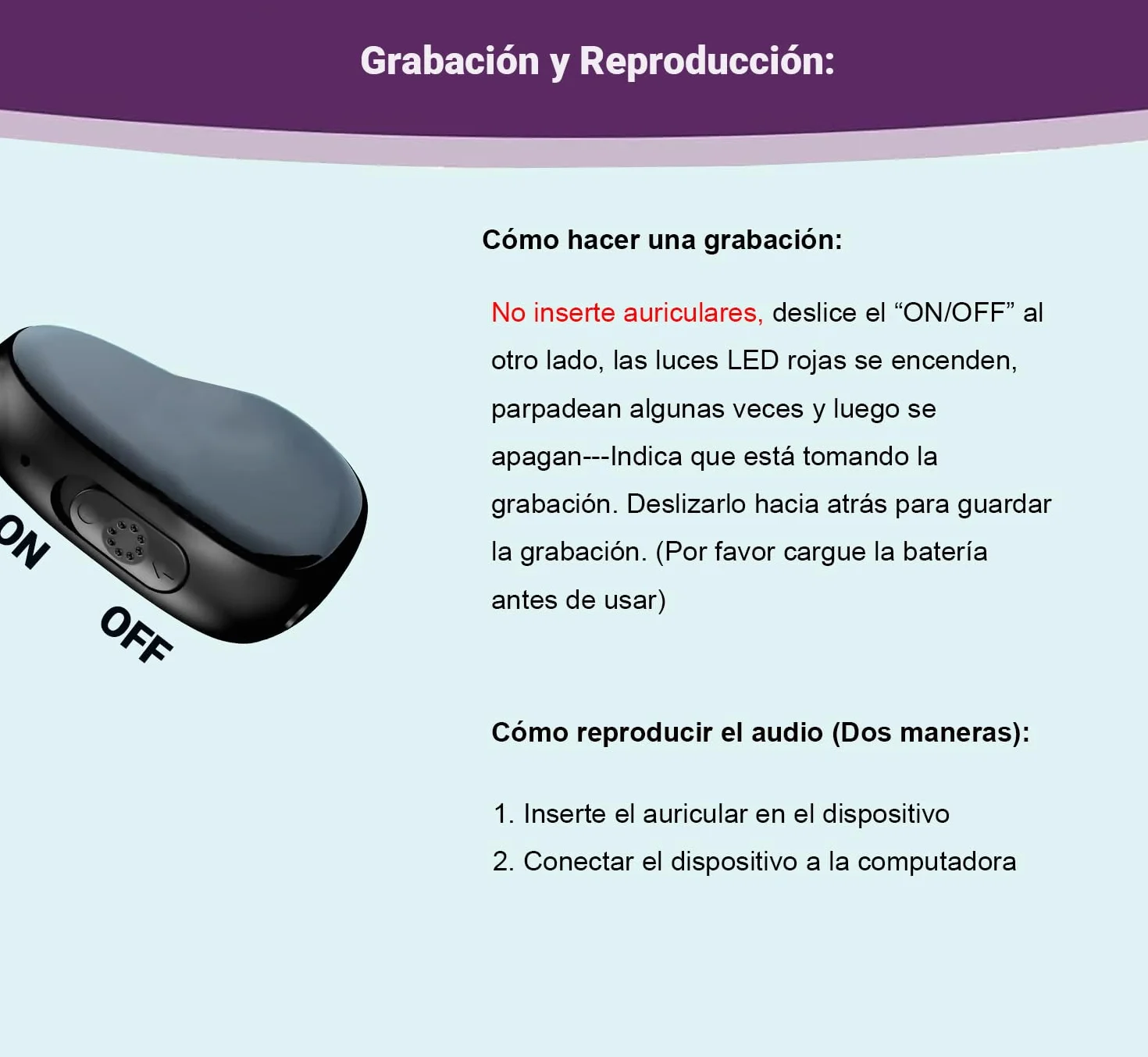 Mini Grabadora de Voz Oculta con Auriculares Digitales para Reuniones Entrevistas