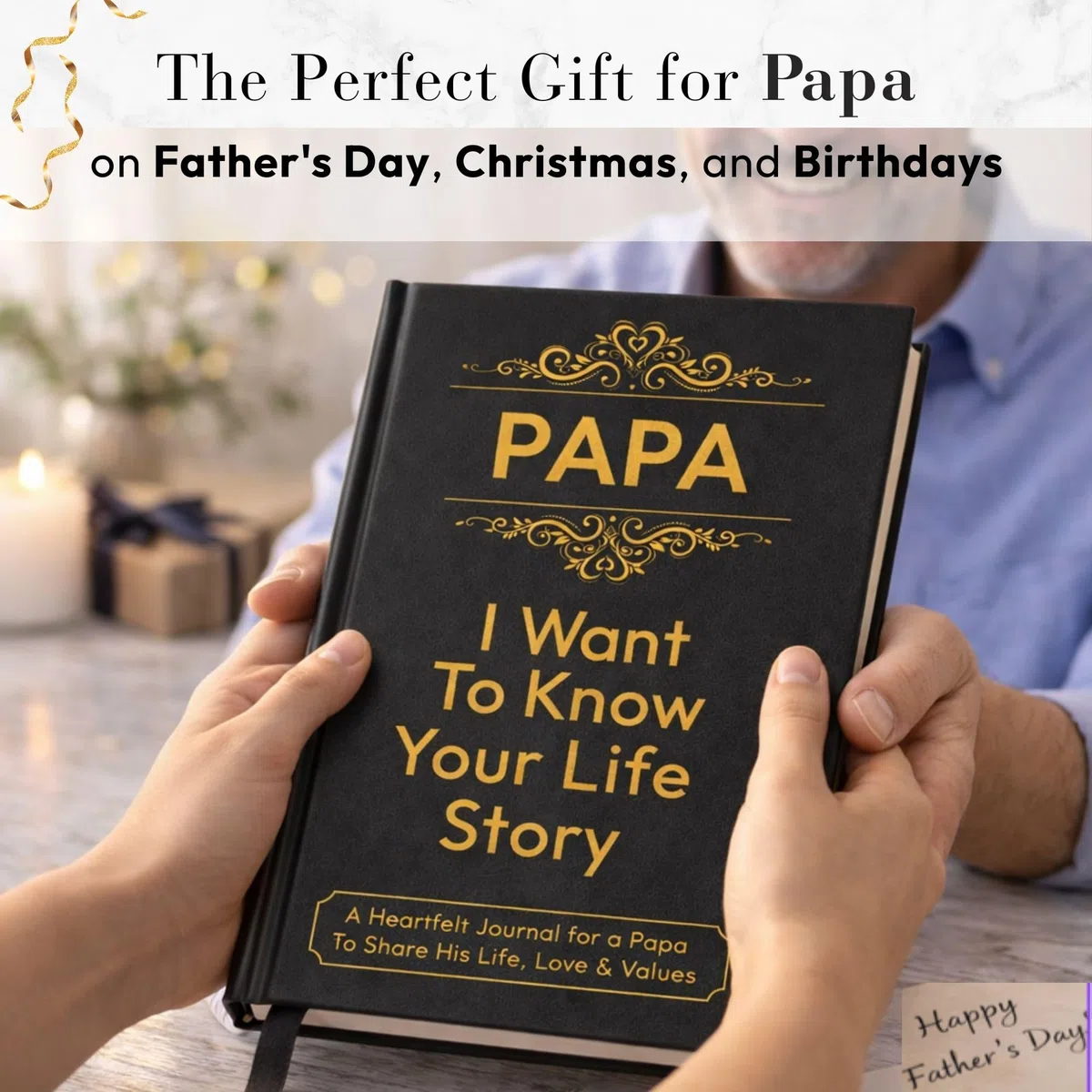 Diario de cuero con texto en inglés «Papa I Want to Know Your Life» (tapa dura) – Regalos para papá para Navidad o cumpleaños – Comparte su historia de vida – Regalo ideal para el Día del Padre de