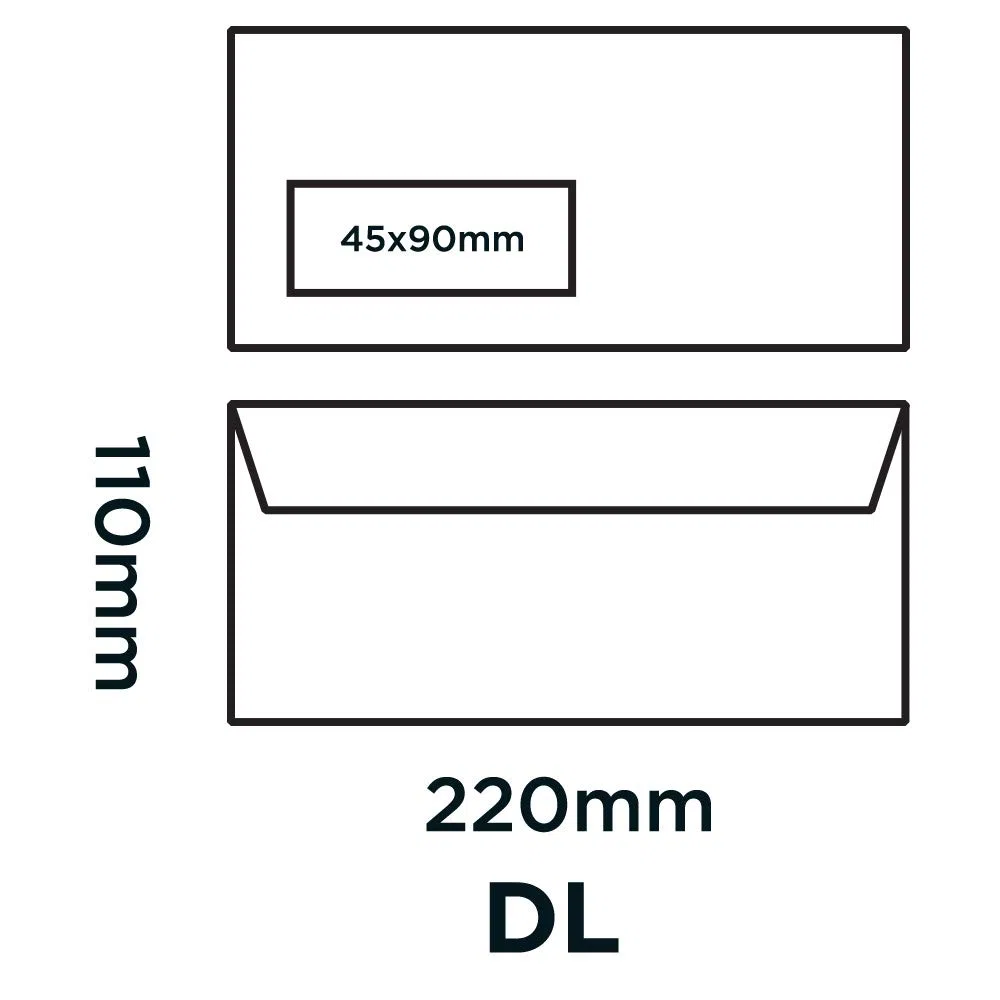 Blake Purely Everyday DL - Sobres autoadhesivos de 110 x 220 mm y 75 g/m² con ventana izquierda (22774) - Caja de 500