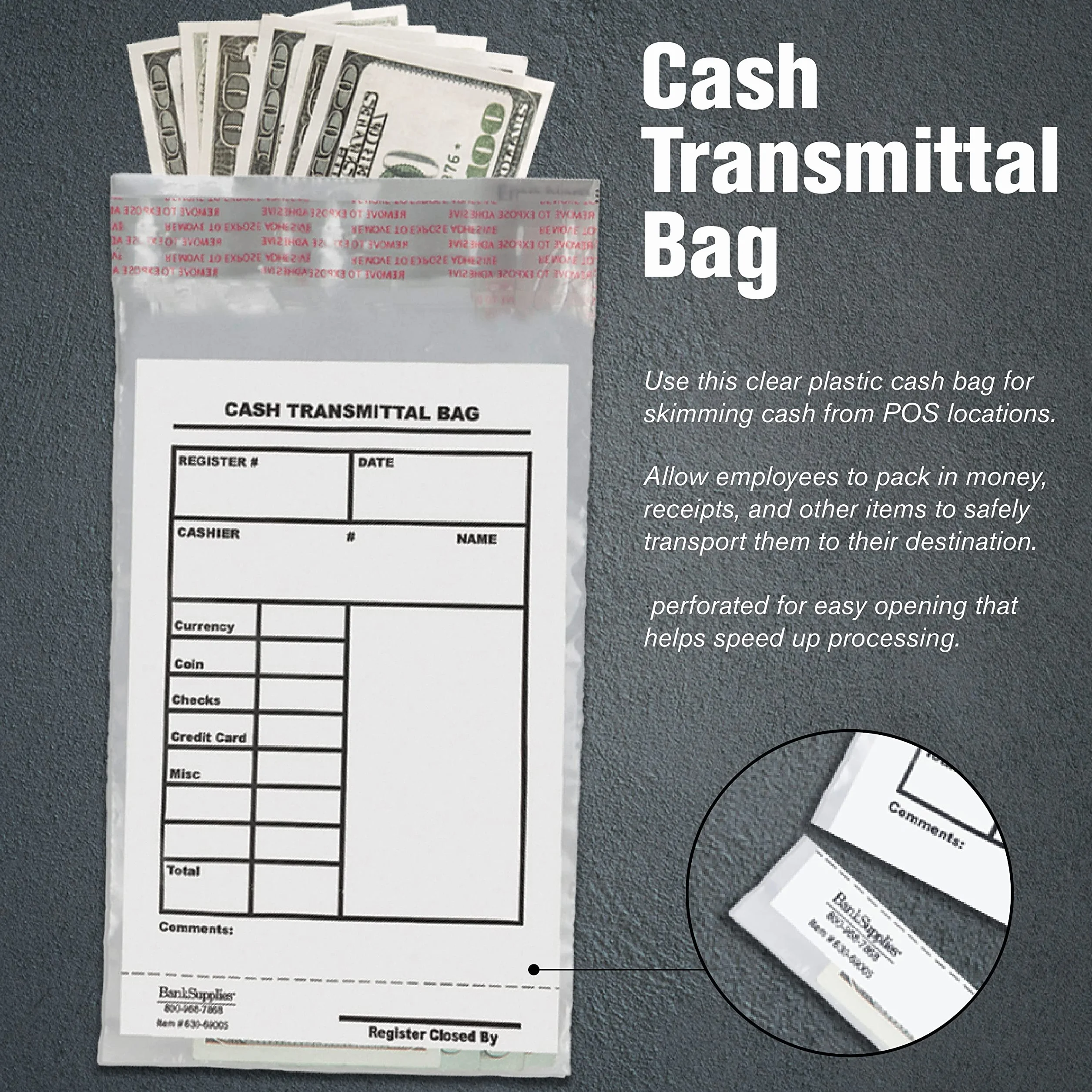 BankSupplies Cash Transmittal Bags | Tamper Evident | 6W x 9H | Case of 100 | Clear Polyurethane Film & Side Weld Seams | Audit Friendly | For Currency, Coin, Checks & Receipts
