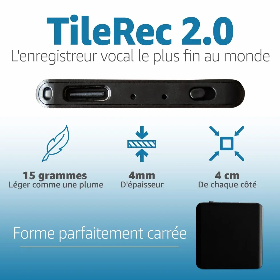 Atto Digital TileRec 64GB Mini Grabadora Activada por Voz, 1140 Horas Capacidad, 24 Horas Batería