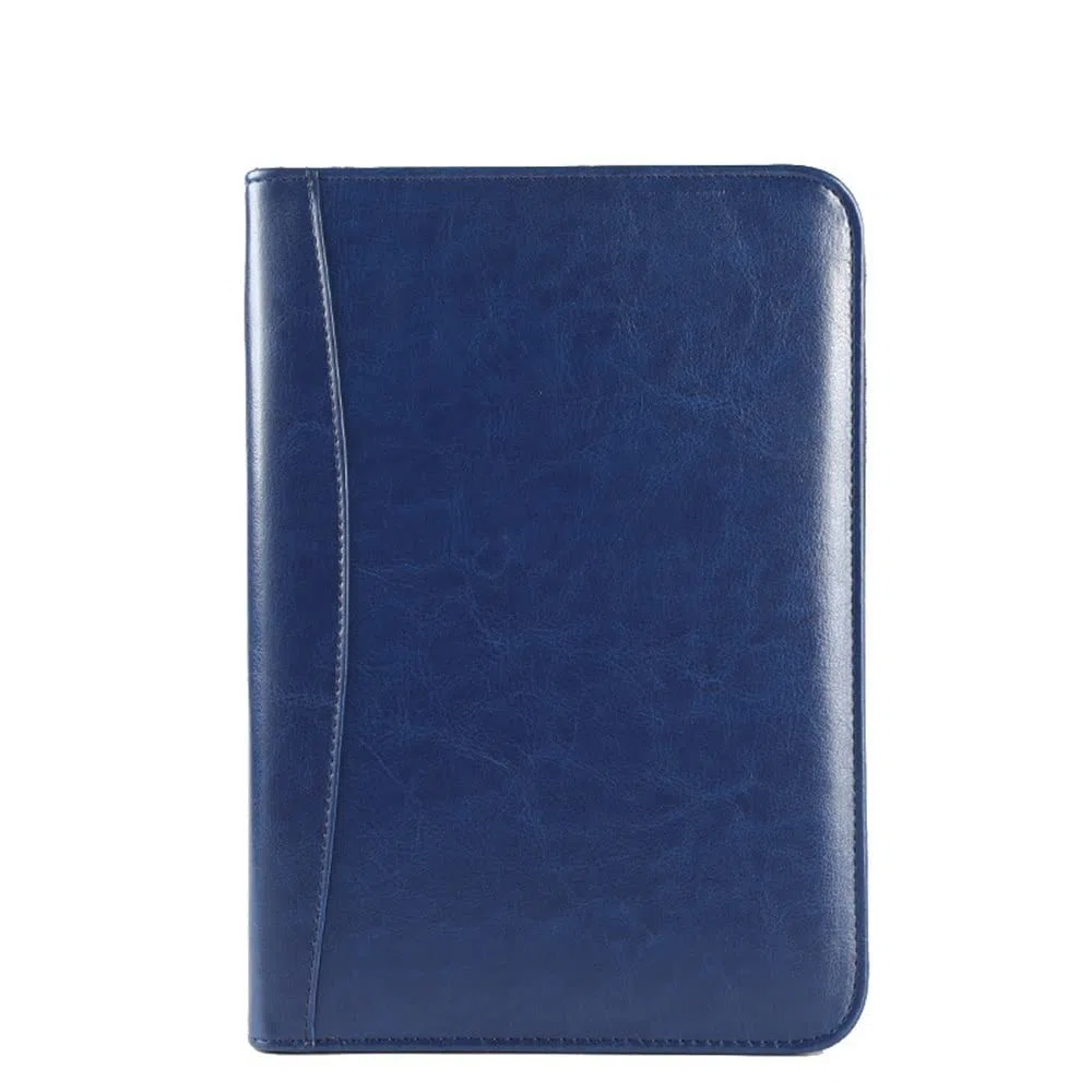 Carpeta de conferencias Business Padfolio, Organizador A4 Funda de cuero Carpeta de anillas de negocios Business con cremallera(Blu)