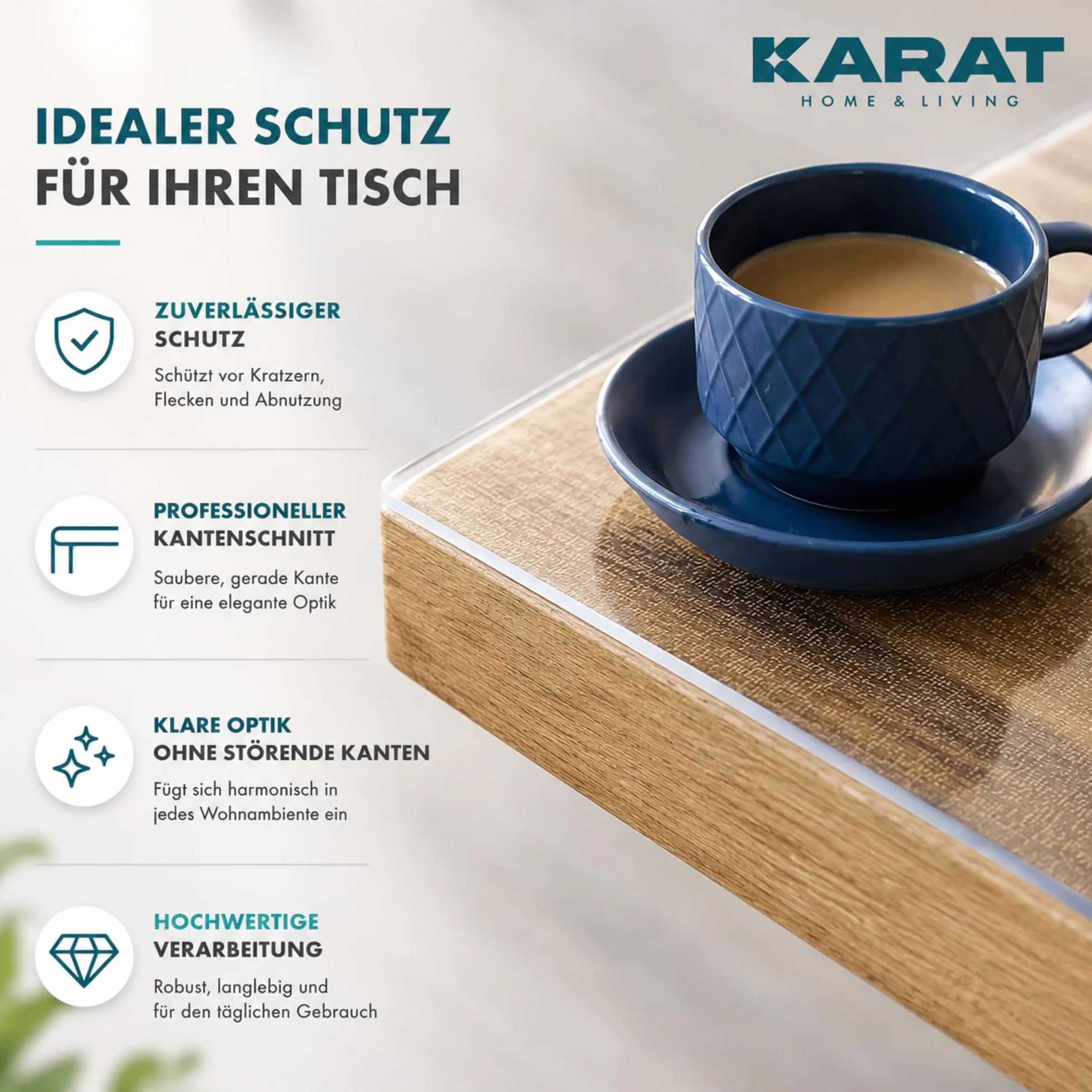KARAT Protector de mesa transparente mate con borde biselado, mantel a medida, tamaño a elegir, lámina protectora mate, protector de mesa (Imperial, ancho 80 x largo: 160 cm)