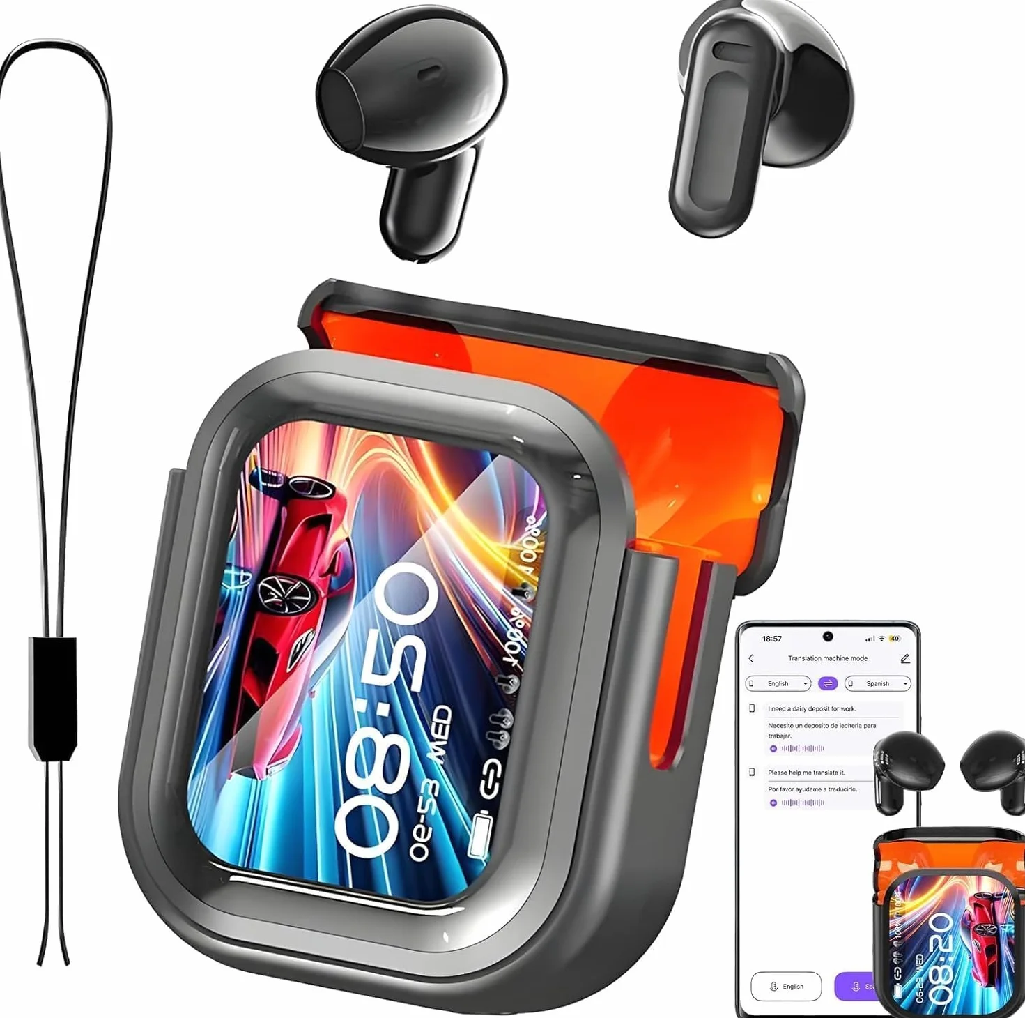 NE20 Auriculares Traductores Bluetooth - Traducción en Tiempo Real de 135 Idiomas, Asistente de IA, Sonido Hi-Fi, Pantalla Táctil LCD, 60h Batería, para Viajes/Reuniones (Compatible iOS/Android)