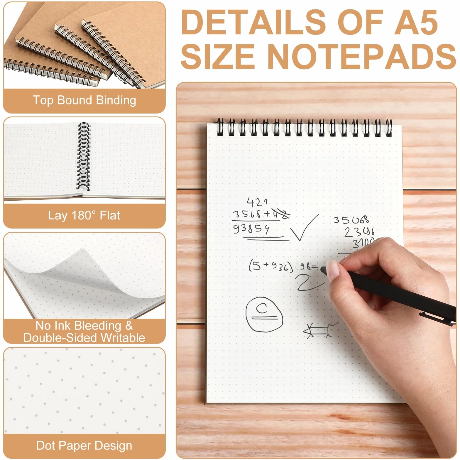 Engrowtic 12 cuadernos de cuadrícula de puntos de 8.3 x 5.8 pulgadas, cuaderno en espiral superior, tamaño A5, papel punteado, tapa dura, 140 páginas, bloc de notas en espiral para bocetos, dibujos,