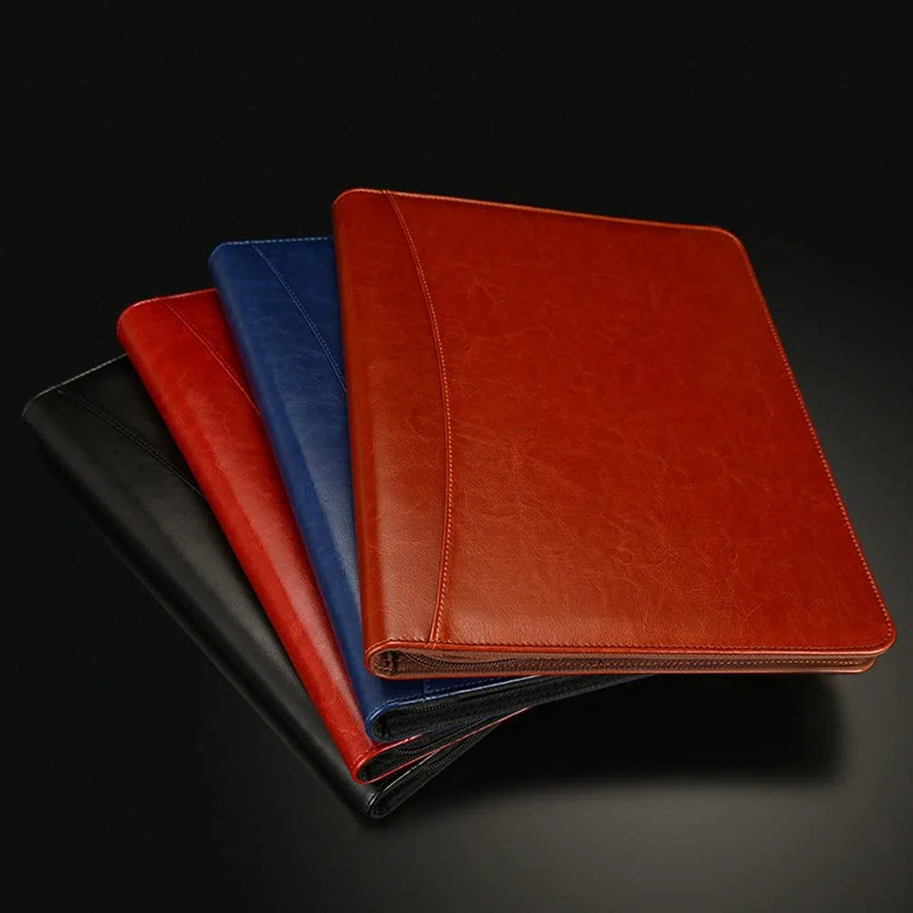 Carpeta de conferencias Business Padfolio, Organizador A4 Funda de cuero Carpeta de anillas de negocios Business con cremallera(Blu)