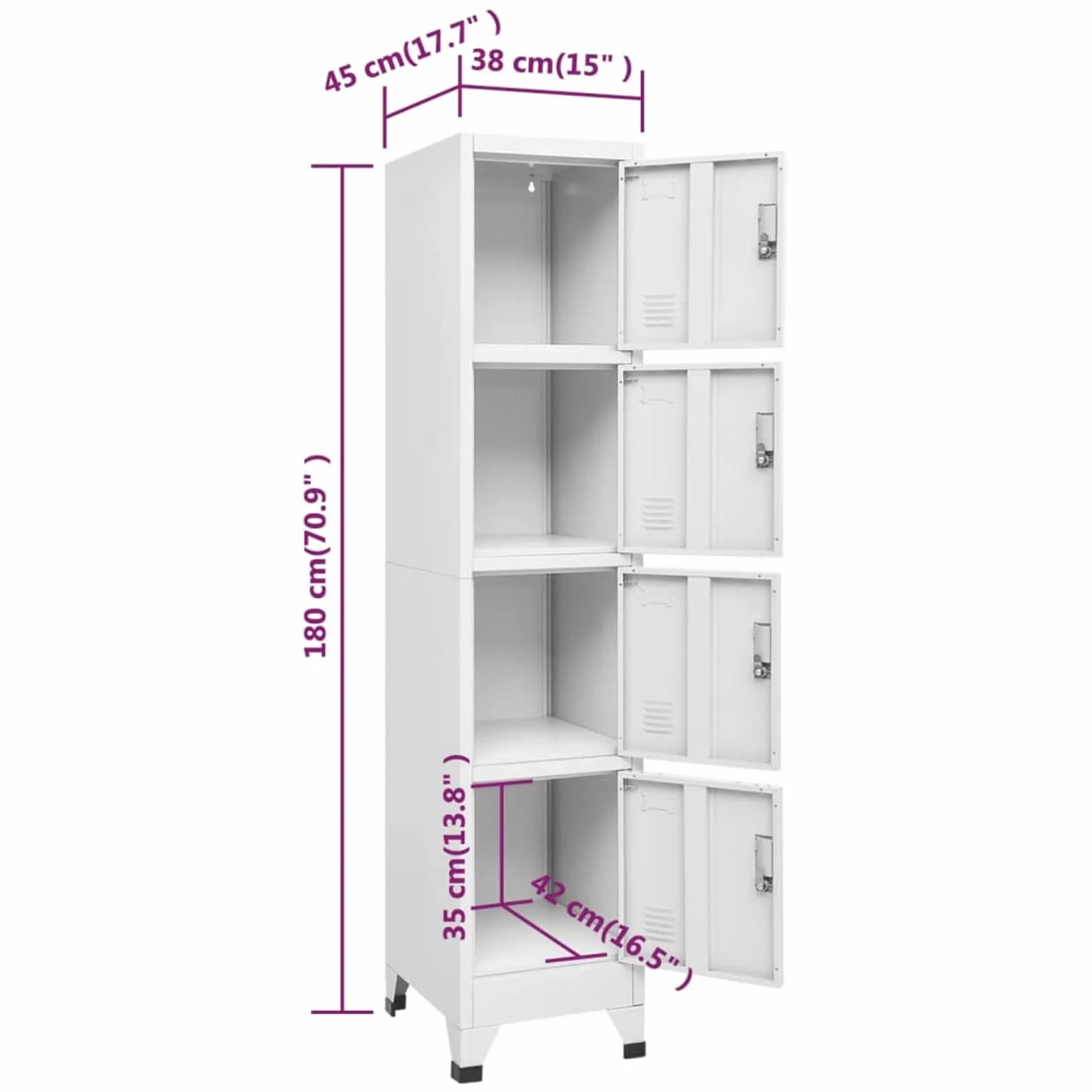 SECOLI Taquilla con cerradura 4 compartimentos 38x45x180 cm acero