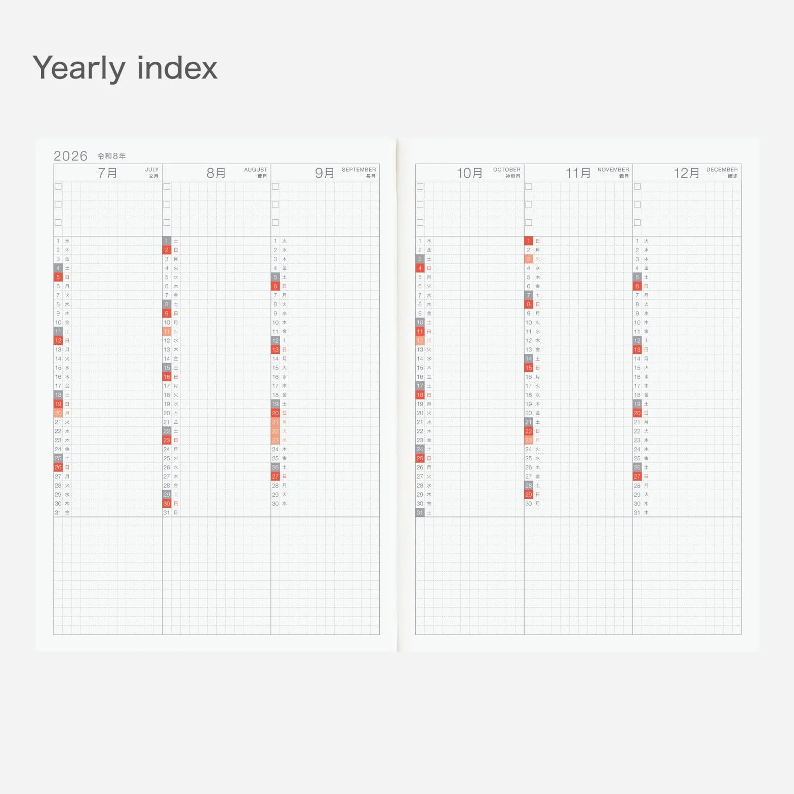 Hobonichi Techo 2026 - Libro sin días - A5, japonés, mensual, inicio de enero, inicio de lunes