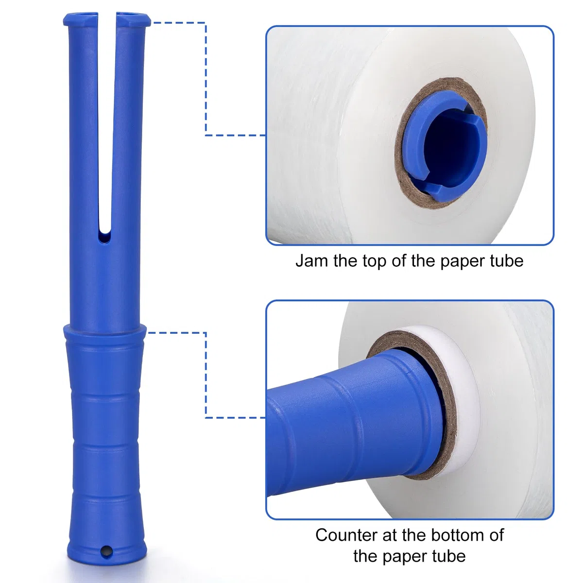 Pack 4 Rollos Film Transparente Elástico 130mm x 304m, Incluye 1 Mango Adicional, Alta Elasticidad y Resistencia para Paletizar, Embalaje, Mudanzas y Envoltura Segura