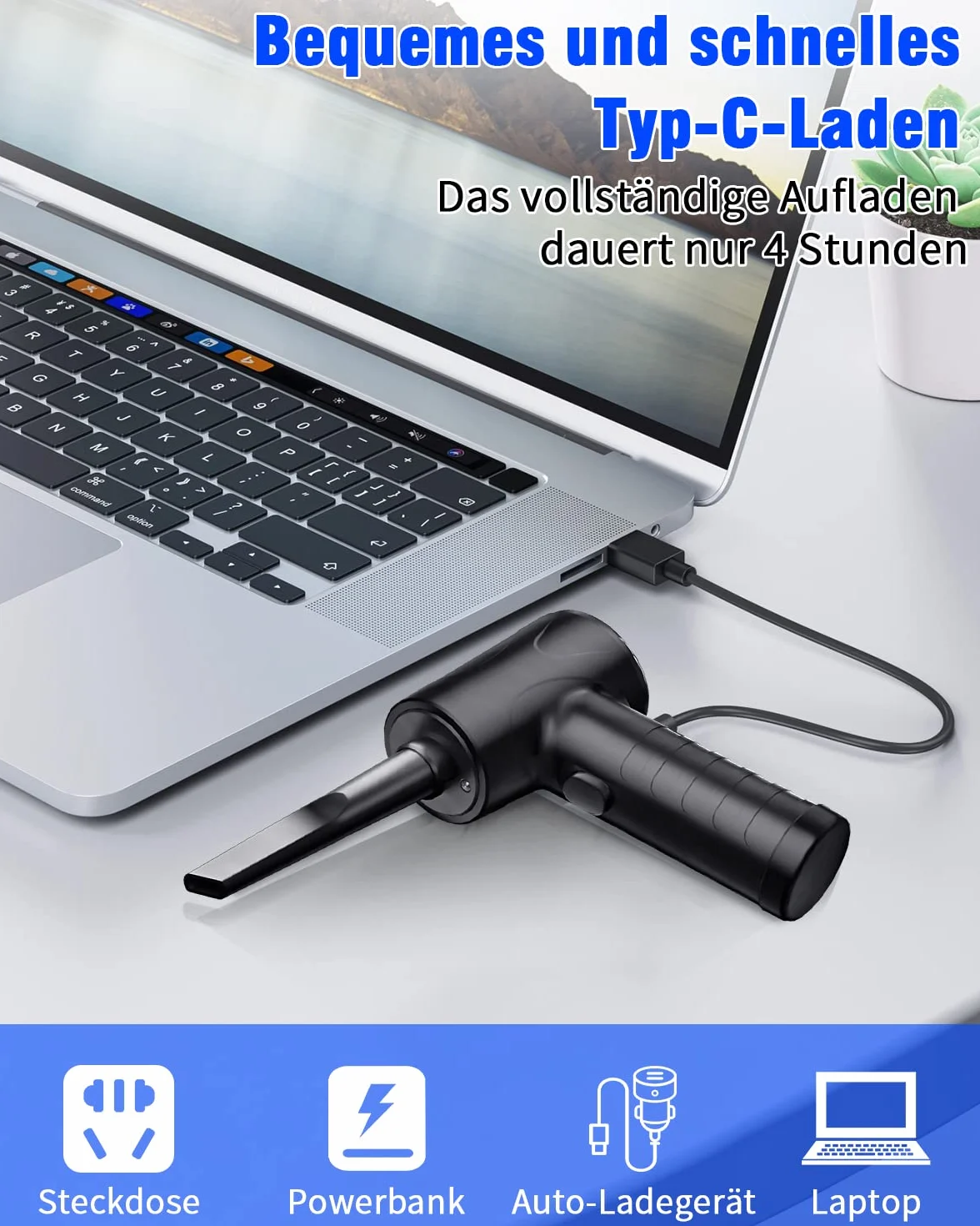 Soplador de Aire para PC 3 Velocidades 91000 U/min USB Recargable 6000mAh Compressed Air Duster