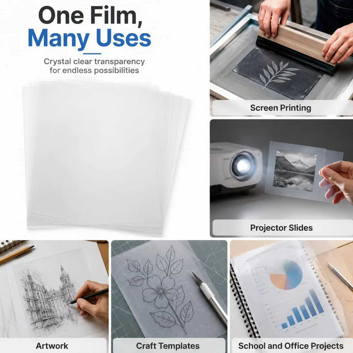 50 láminas de acetato transparente de inyección de tinta A3 de secado rápido, hojas de vinilo A3 para impresoras de inyección de tinta, proyector superior, impresión de pantalla, 420 x 297 x