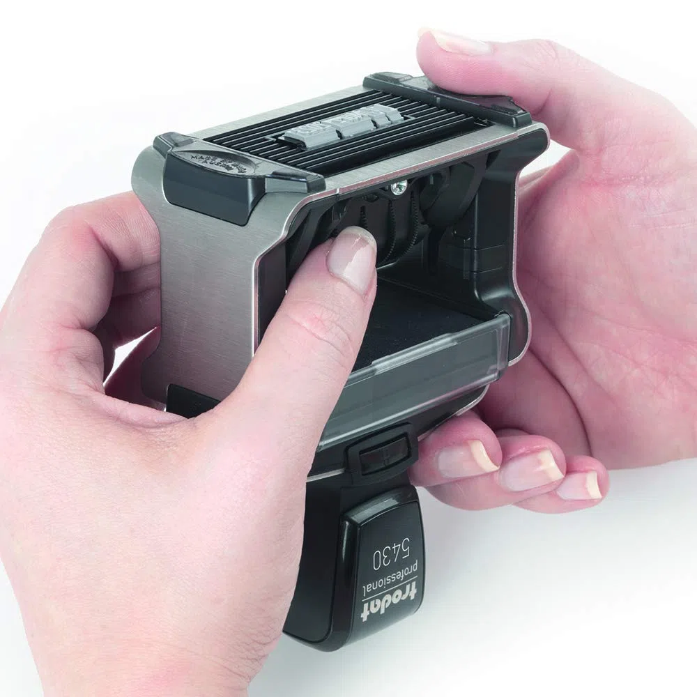 Trodat Sello Fechador Professional 5117 Autoentintable 12 Textos Comerciales Español, Tamaño aprox. de la Impresión 48 x 4 mm, Tinta Negra