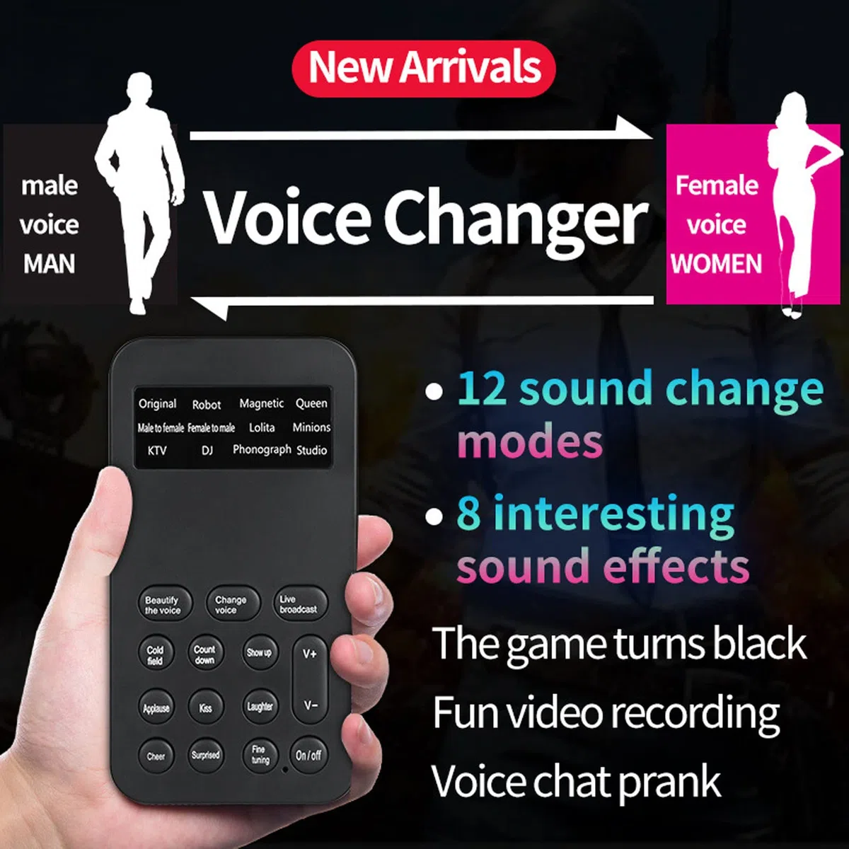 Cambiador de Voz Ghostface, Cambiador de Voz de Micrófono de Mano, Dispositivo Cambiador de Voz Mini Portátil, con 8 Efectos de Sonido, para Juegos de Llamadas Telefónicas