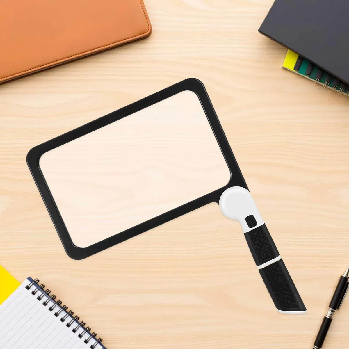 Lupa de Lectura Rectangular LED Plegable de Mano Negro 2piezas | Abs, Goma y Acrílico, Iluminación LED Integrada, para Lectura y Tareas de Proximidad