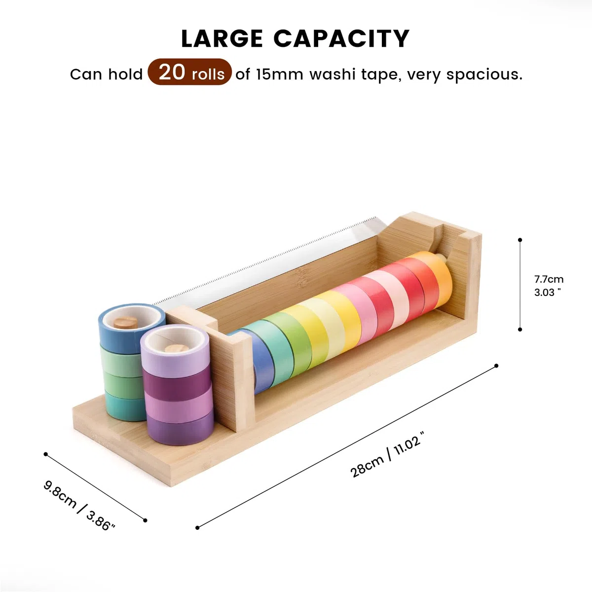 MOLSHINE Dispensador de cinta washi de bambú, cortador de cinta adhesiva con una sola mano, soporte de almacenamiento para manualidades, bricolaje, envoltura de regalos