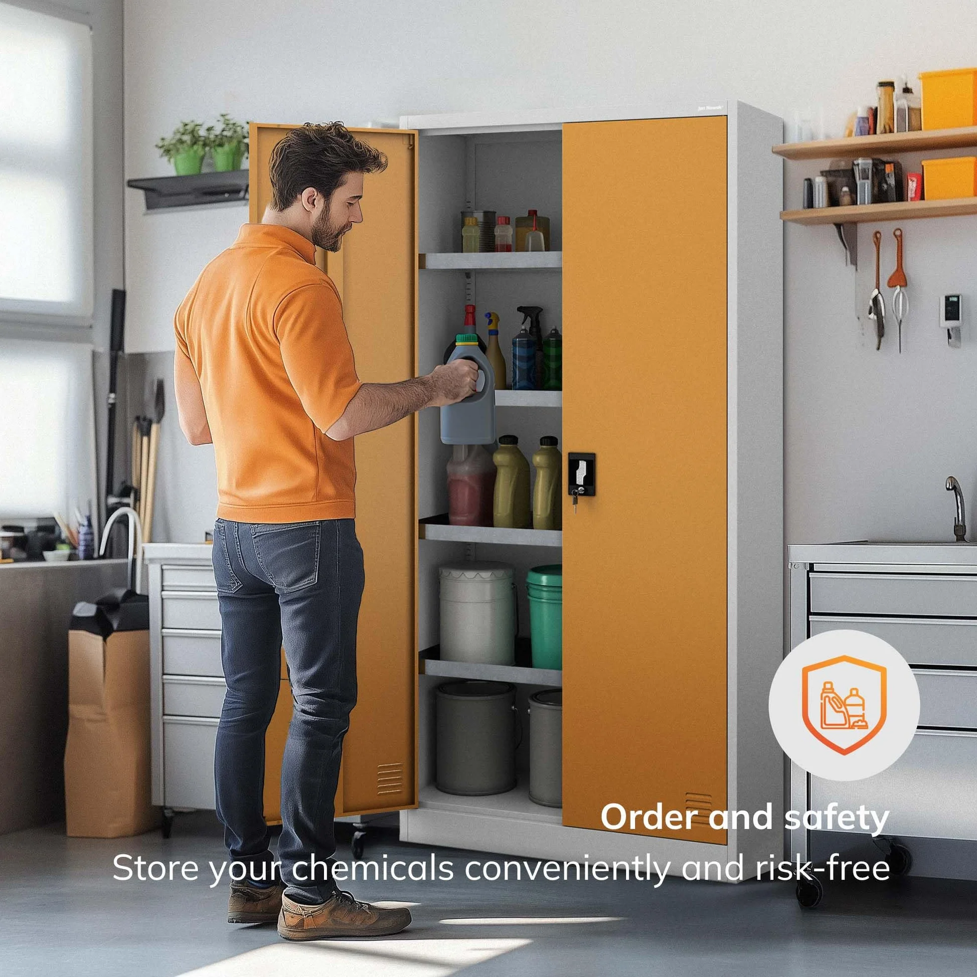 Armario de Acero para Productos Químicos 90 x 185 x 40 cm con Cerradura 4 Estantes