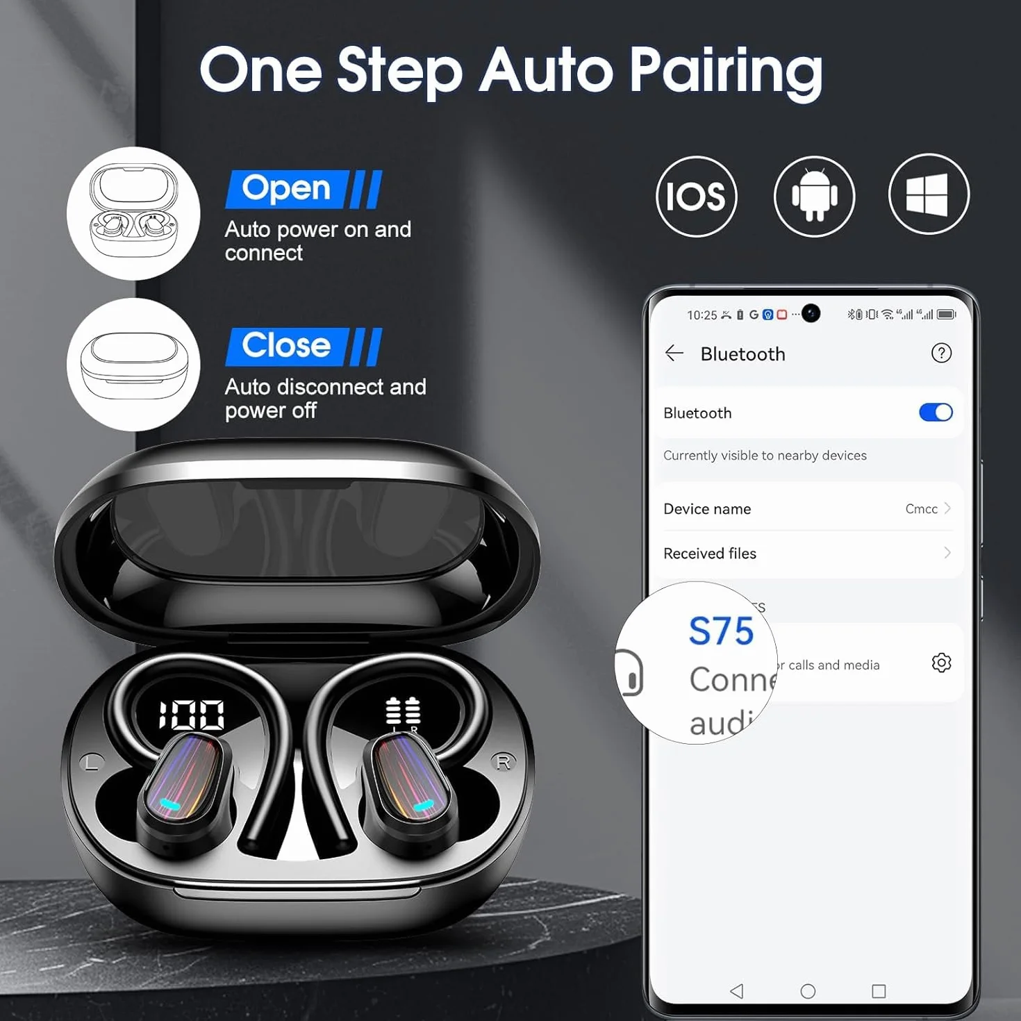 OYIB Auriculares Traductores en Tiempo Real, 3 in 1 AI auriculares Traductor de Idiomas 164 Idiomas con APP, 50H Cascos Inalambricos Bluetooth 5.4 con Control Táctil con luz LED para Viajes, Reuniones