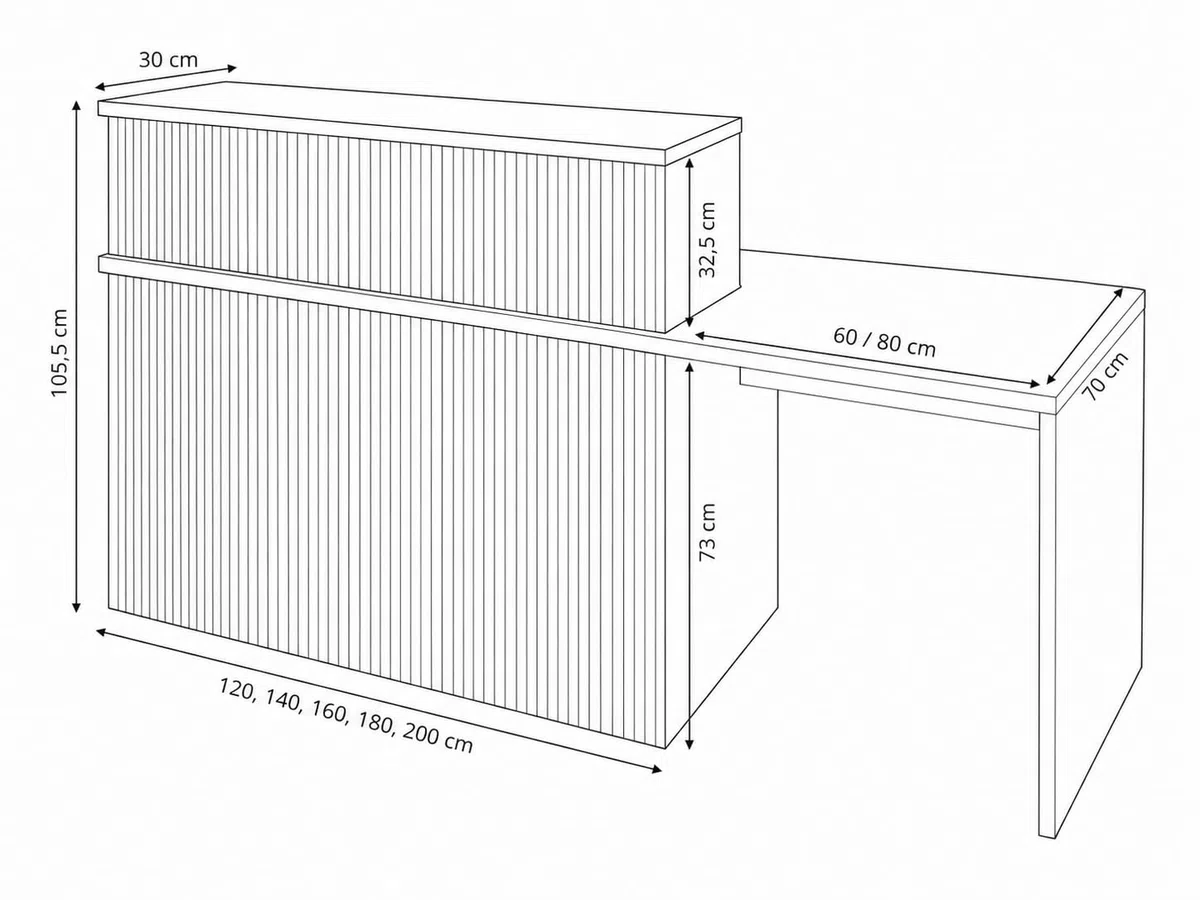 Mostrador de Recepción, Adaptable para Minusválidos. Modelo Apolo Oficina (Blanco, 120+80 cm)