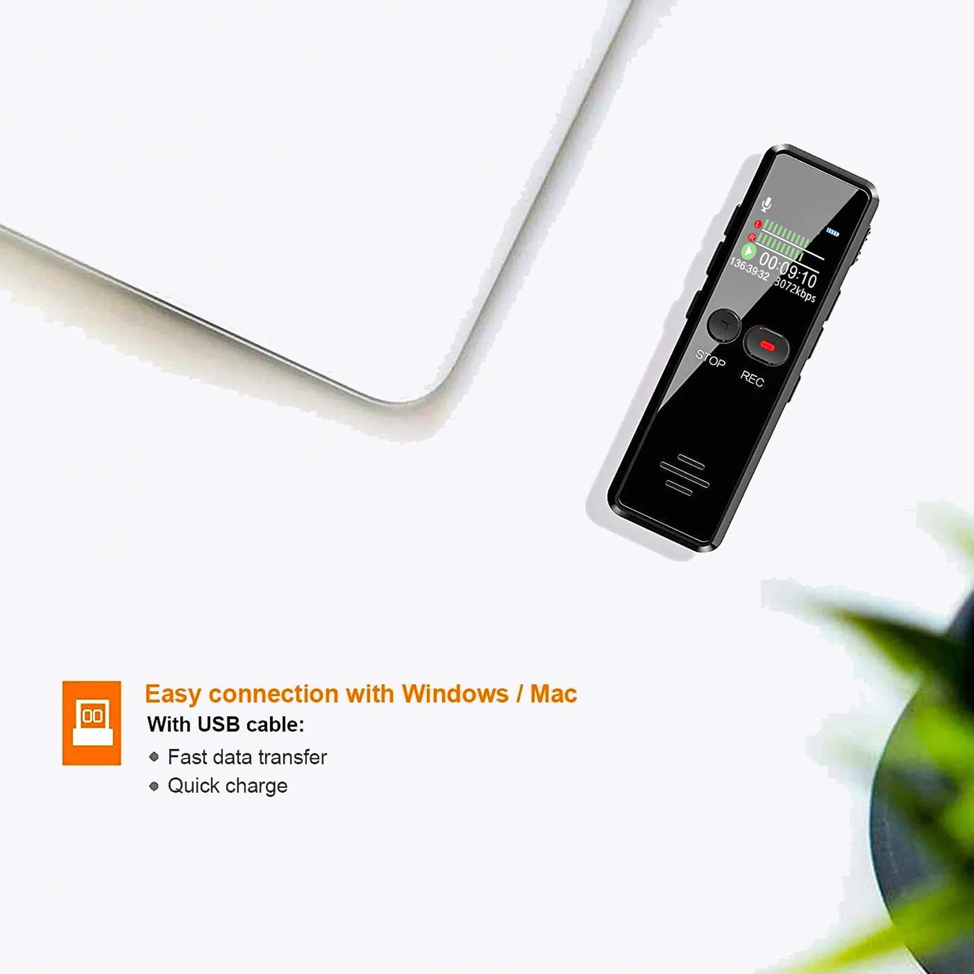 Grabadora de Voz Digital 8GB 1536 Kbps HD Audio con Reproductor MP3 USB Recargable