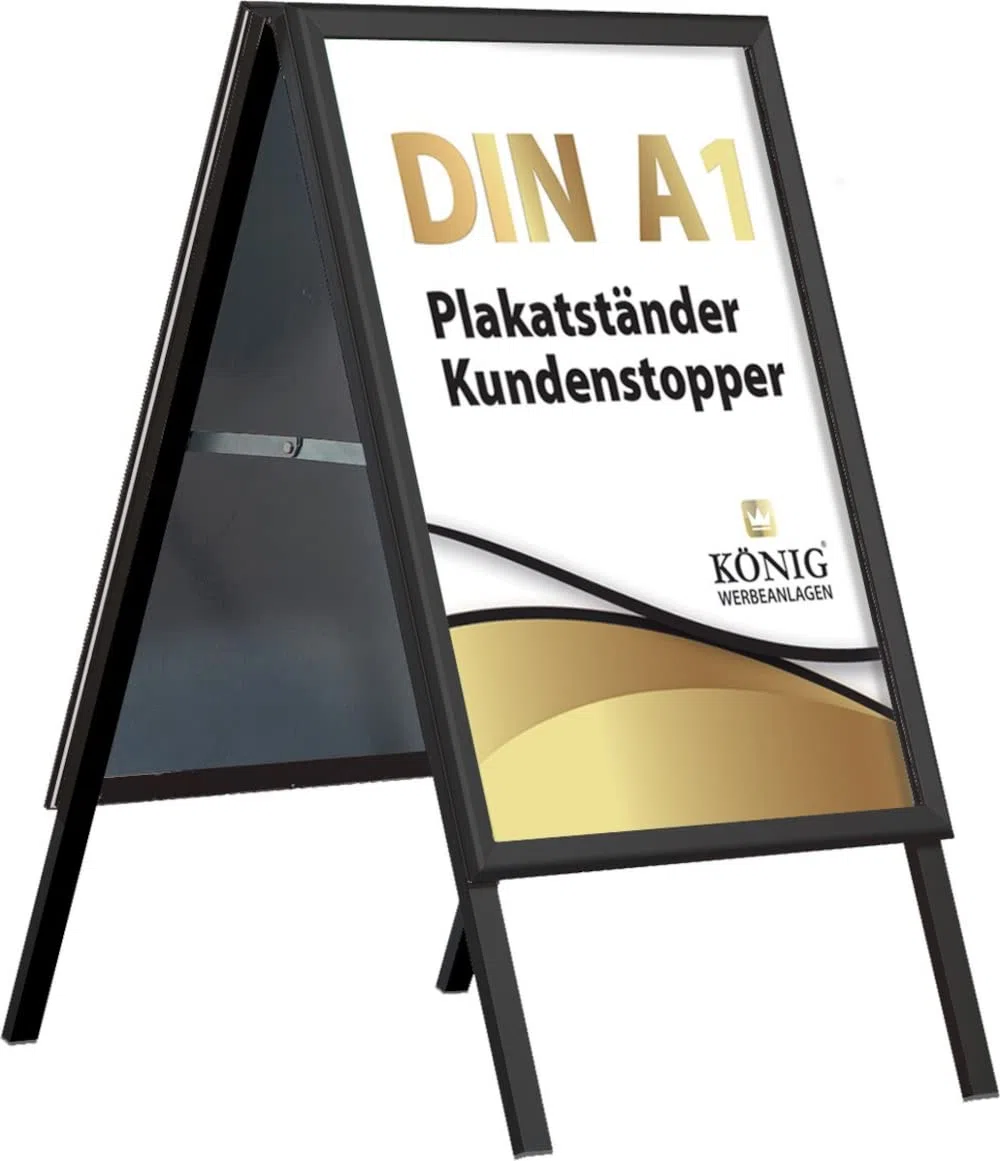 Dreifke A-board expositor publicitario Keitum línea negra DIN A1 | Negro, esquinas ingleteadas | Cartel doble para aceras | Soporte para carteles para exteriores | Panel trasero de acero galvanizado