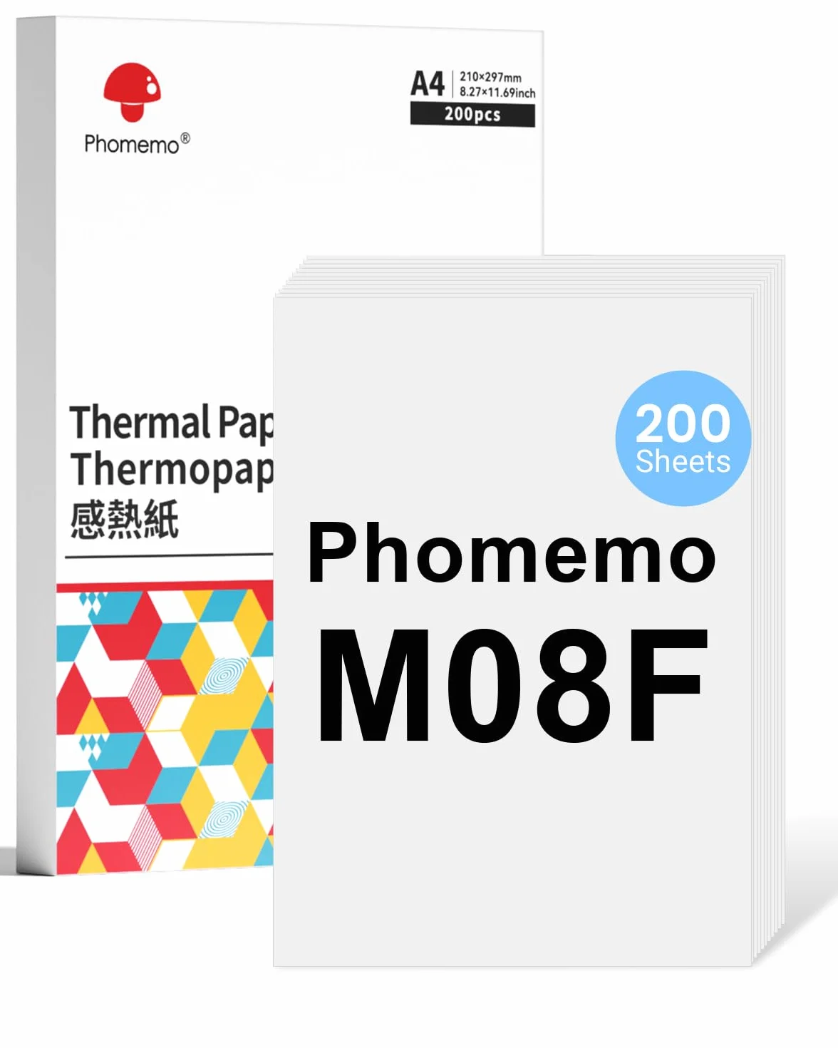 Phomemo Papel Térmico M08F A4 Compatible Con Phomemo M08F M08D M832 M832D M833 M834 Q302 y Otras Impresoras Portátiles A4, Papel de Impresora M08F, 200 hojas